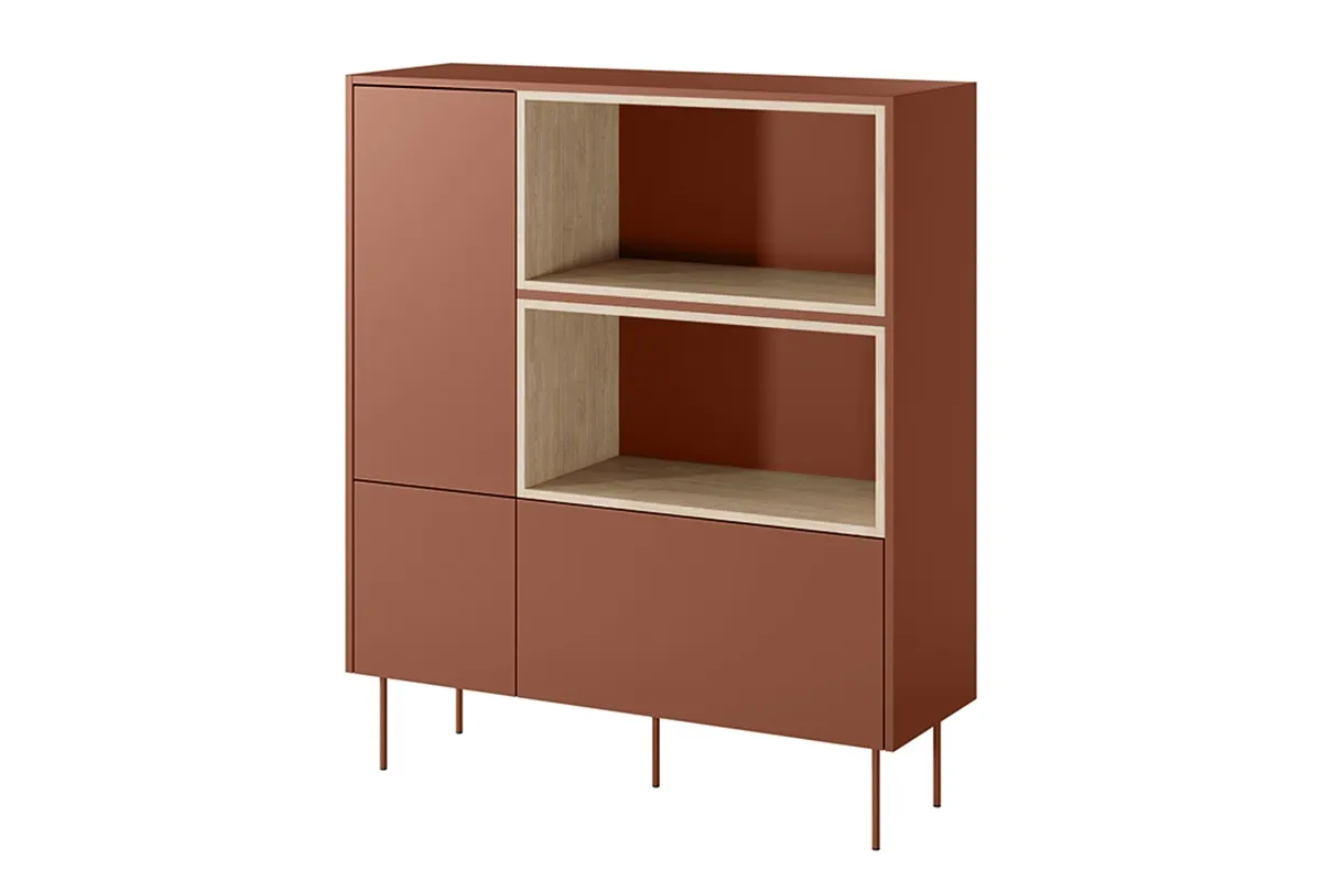 Komoda wysoka DESIN 120 z szufladą - ceramiczny czerwony - dąb nagano Komoda wysoka DESIN 120 z szufladą - ceramiczny czerwony - dąb nagano