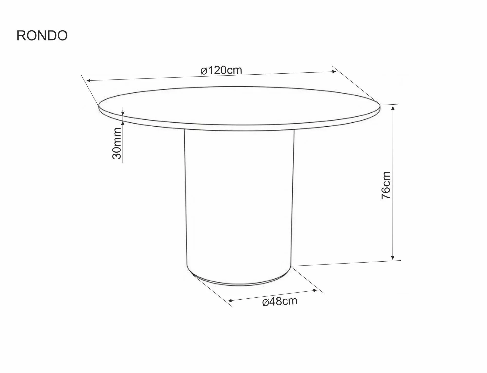 image stół okrągły, blat okrągły, podstawa stołu, średnica 120 cm, wysokość 76 cm