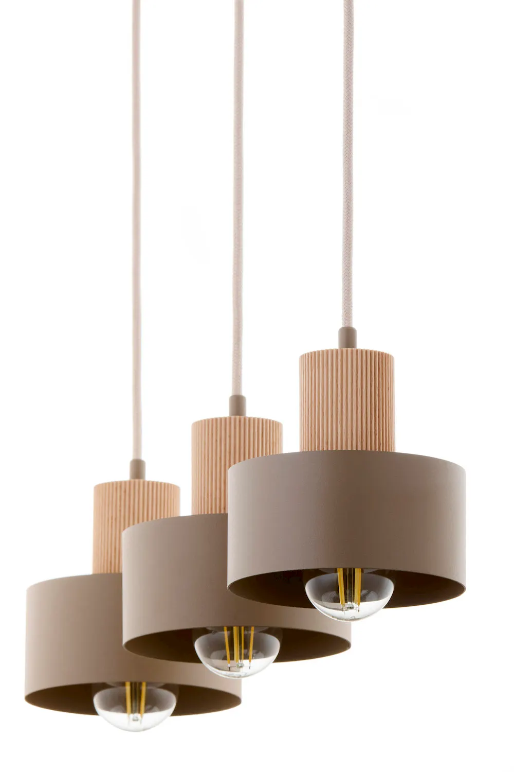 lampa wisząca, pendant lamp, drewniane elementy, minimalistyczne, kolor szary