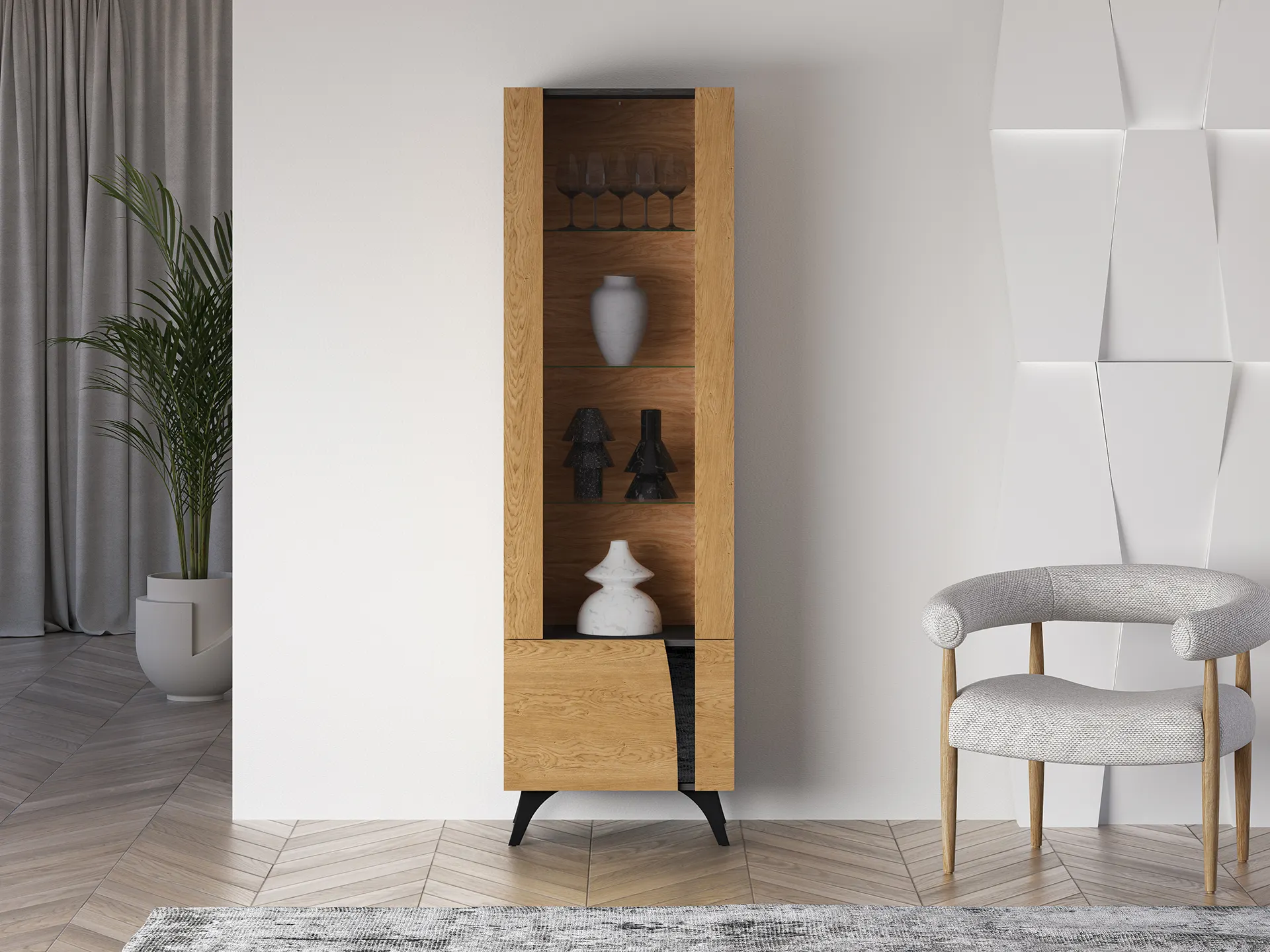 Witryna 1-drzwiowa TOSCANIA 02 lewa dąb baltic dune jesion prestige czarny — zdjęcie 8