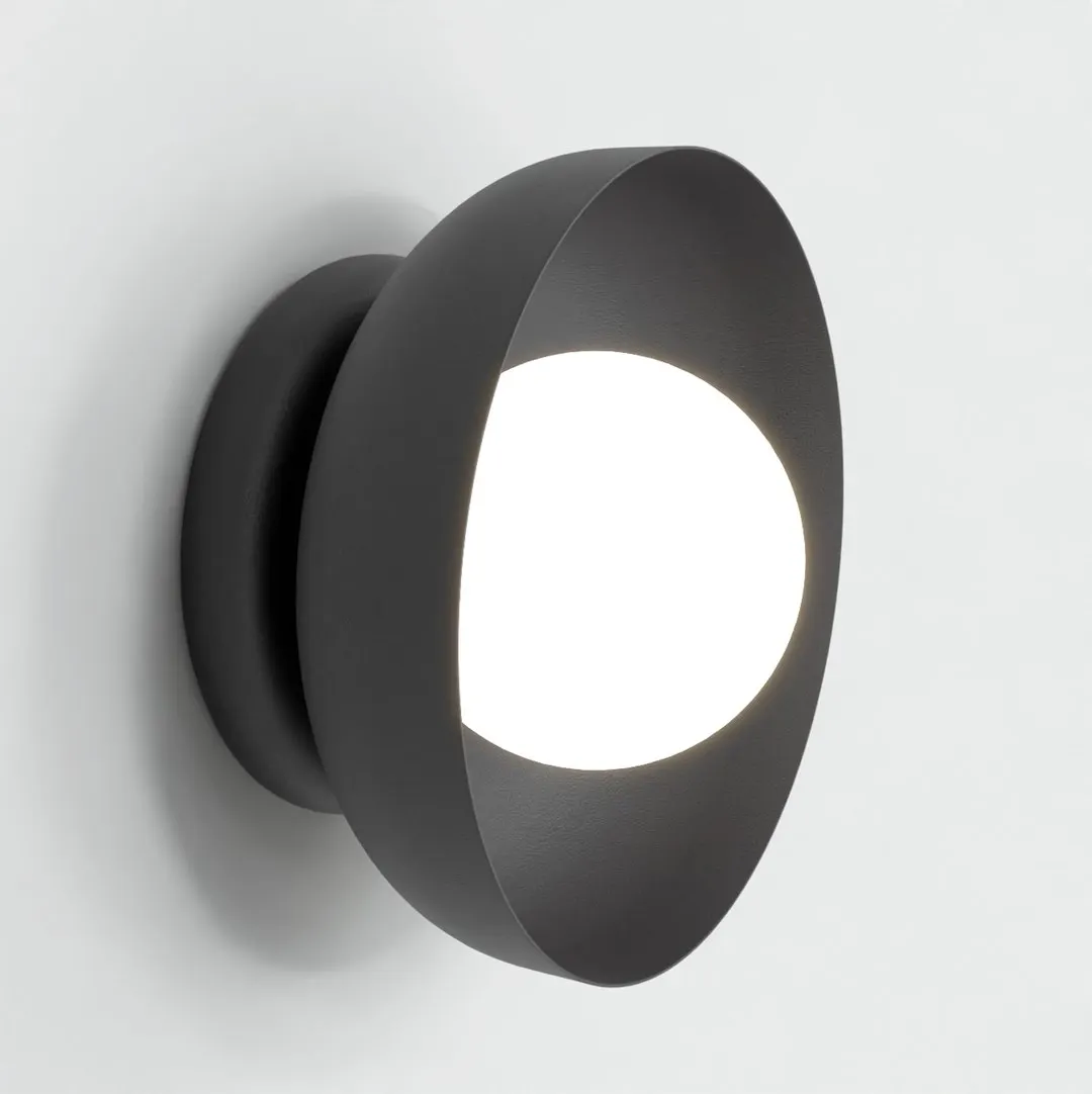 image ścienny kinkiet, lampka ścienna, metalowy, okrągły design, okrągła iluminacja