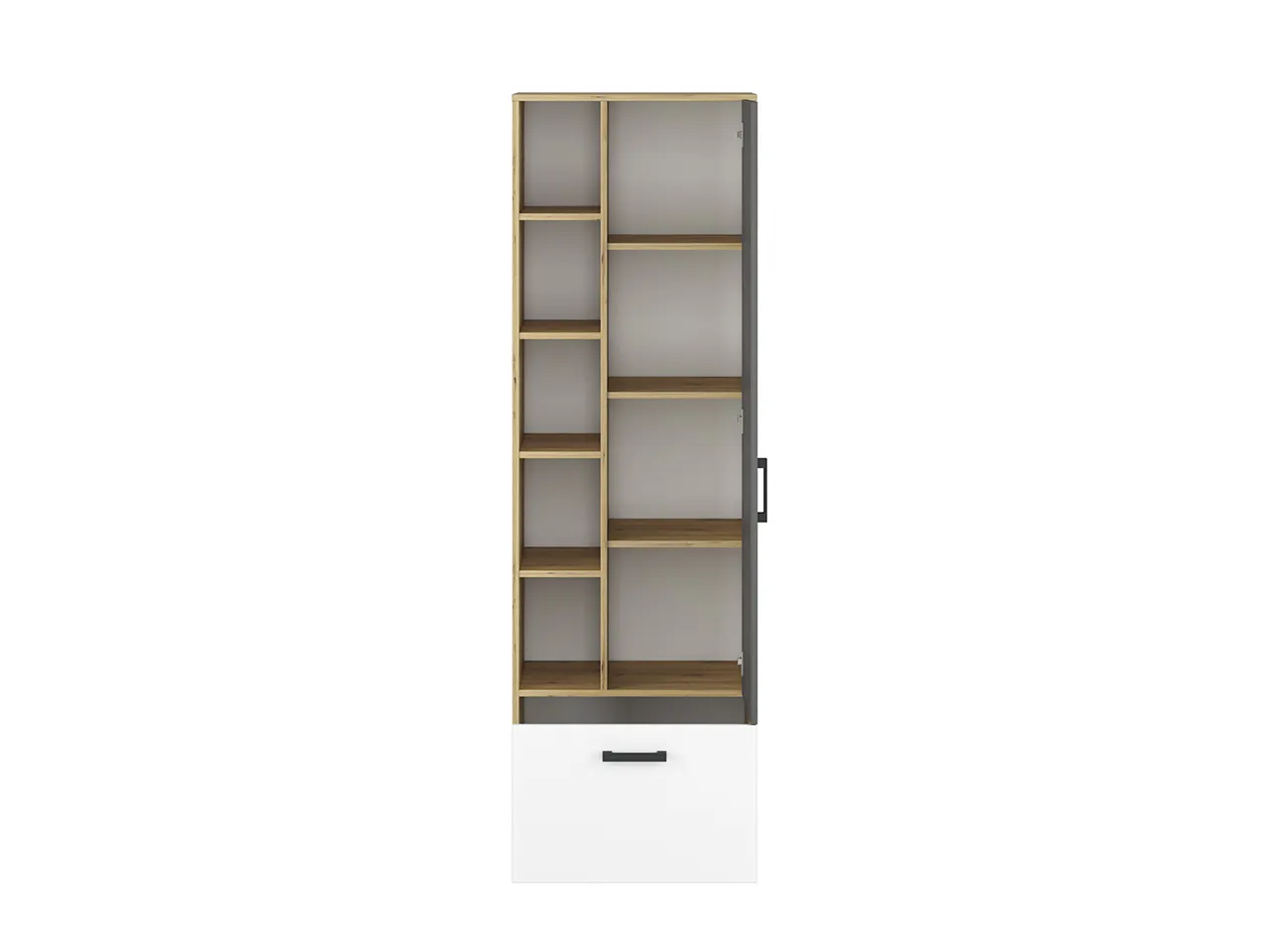 Regał 1-drzwiowy z szufladą FINI 03 biały, antracyt, dąb artisan - 1FINI03-001