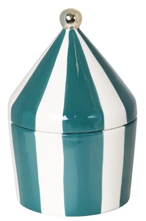 Pojemnik ceramiczny na ciasteczka W PASKI MAŁY zielono-biały Pojemnik ceramiczny na ciasteczka W PASKI MAŁY zielono-biały