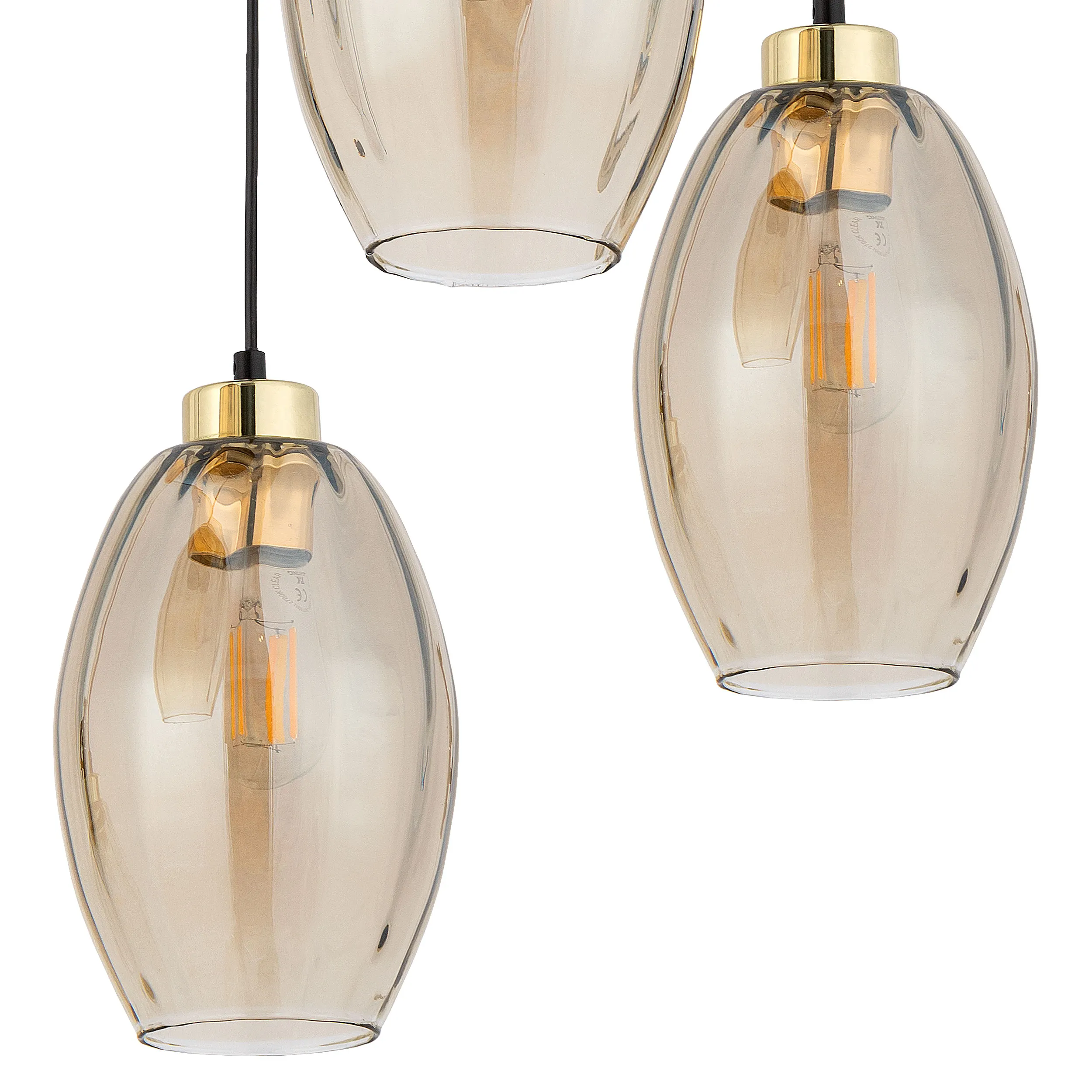 Lampa wisząca SEBO czarna ze złotymi elementami z bursztynowymi szklanymi kloszami 120x40cm - TK_4634