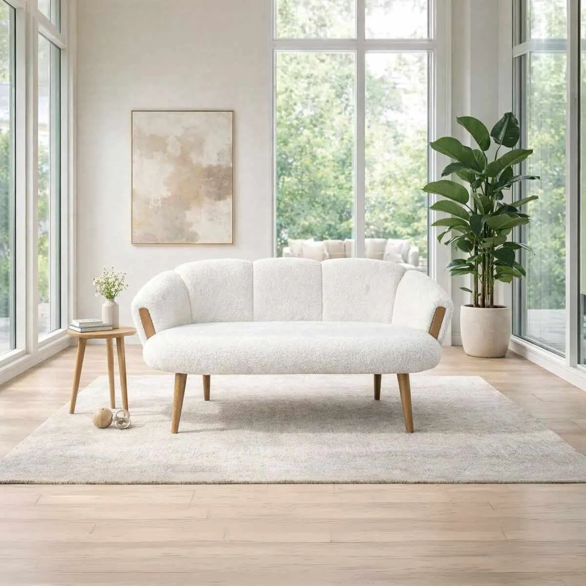 image sofa, kanapa, tkanina boucle, kolor beżowy, duży salon
