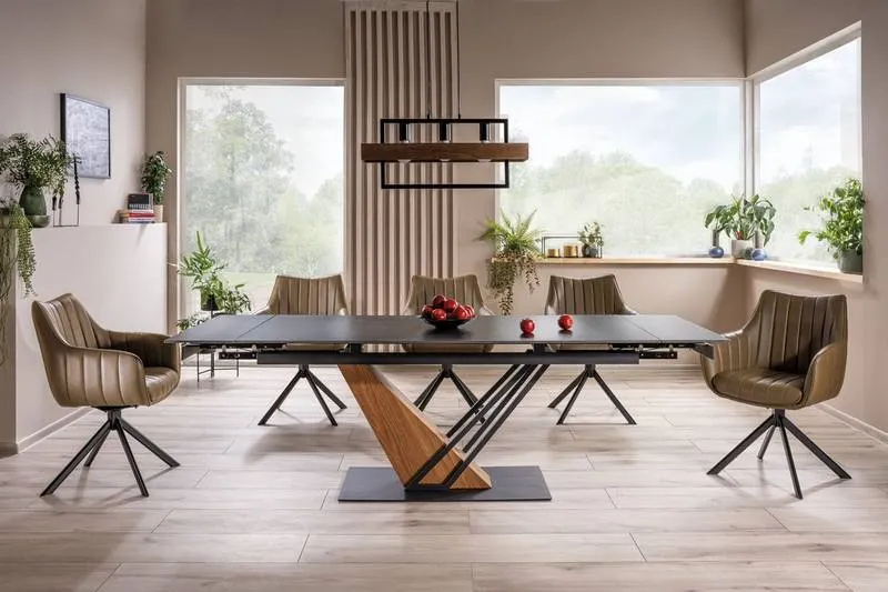 Stół rozkładany ceramiczny blat GENESIS 90x180-240 czarny efekt marmuru stelaż jesion czarny mat - GENESISCCJ180