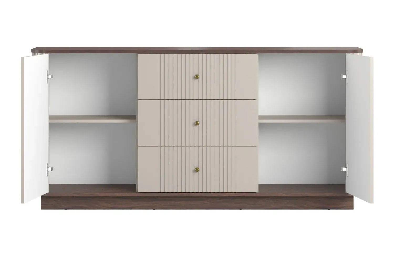 Komoda 2-drzwiowa z 3 szufladami VESPER 160 ryflowany front - cashmere orzech złote uchwyty cokół - B_169439