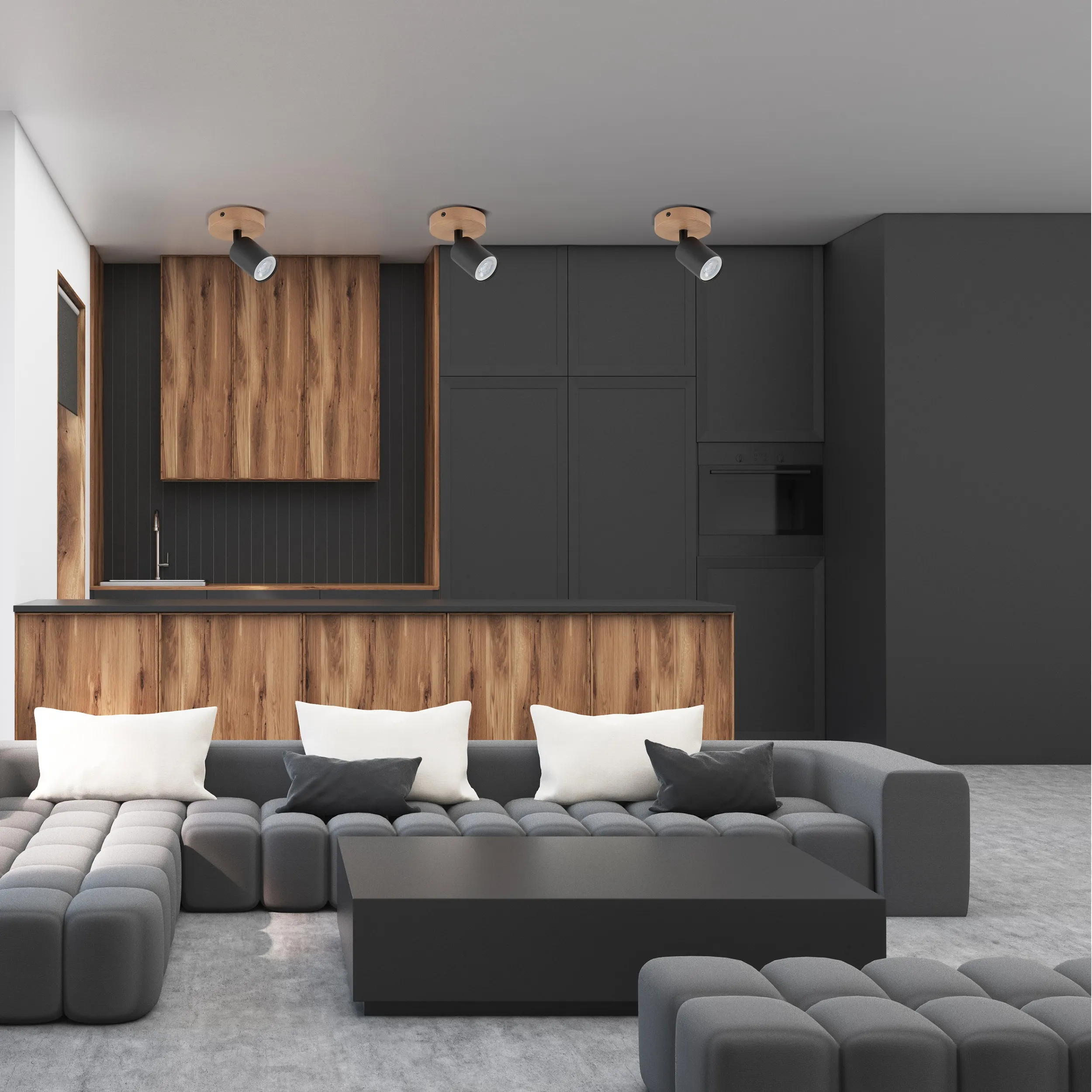 Lampa sufitowa TOP czarna z drewnianą podstawą regulowana 14x10cm - TK_3290