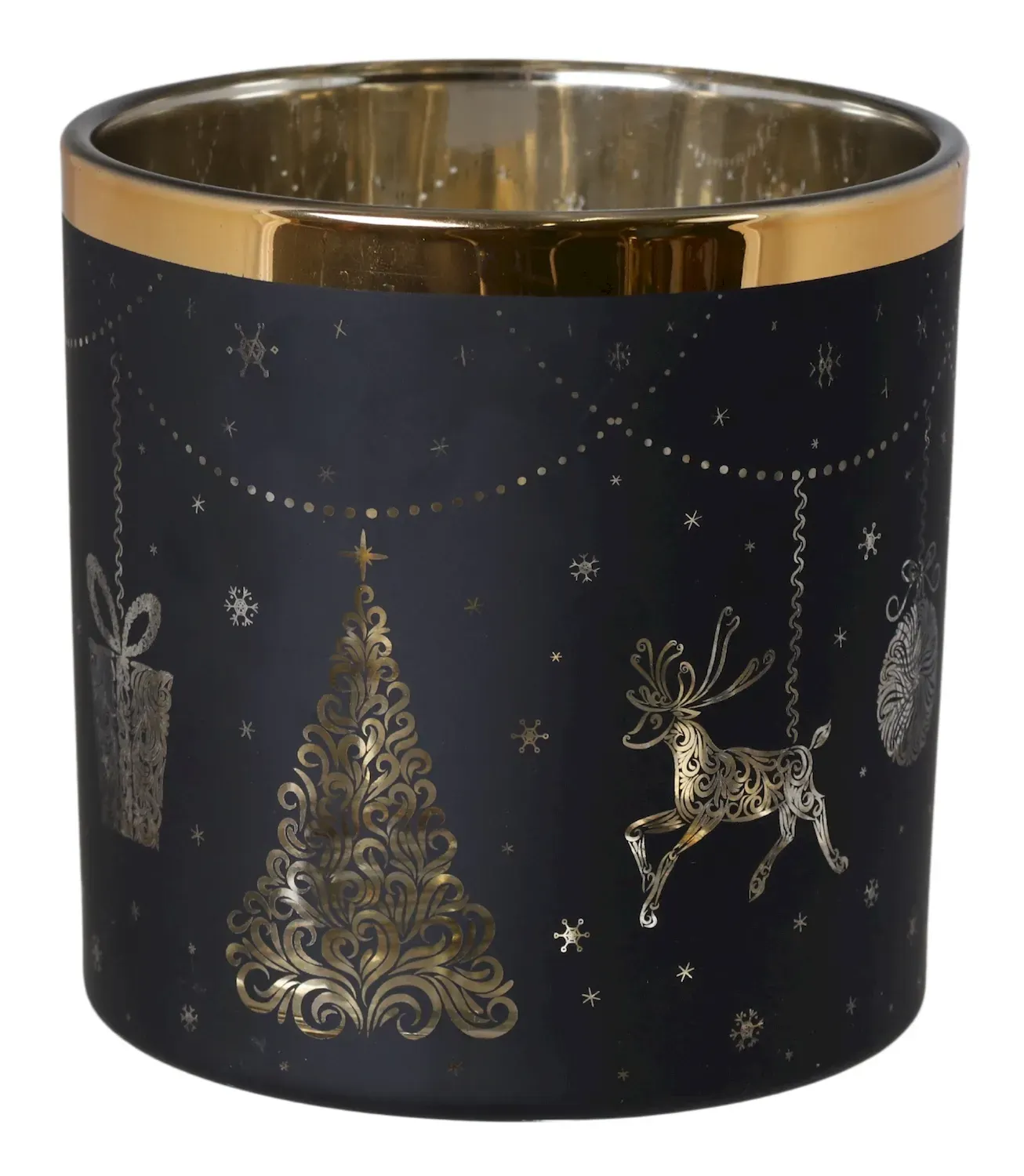 Świecznik szklany Z RENIFEREM mały czarny