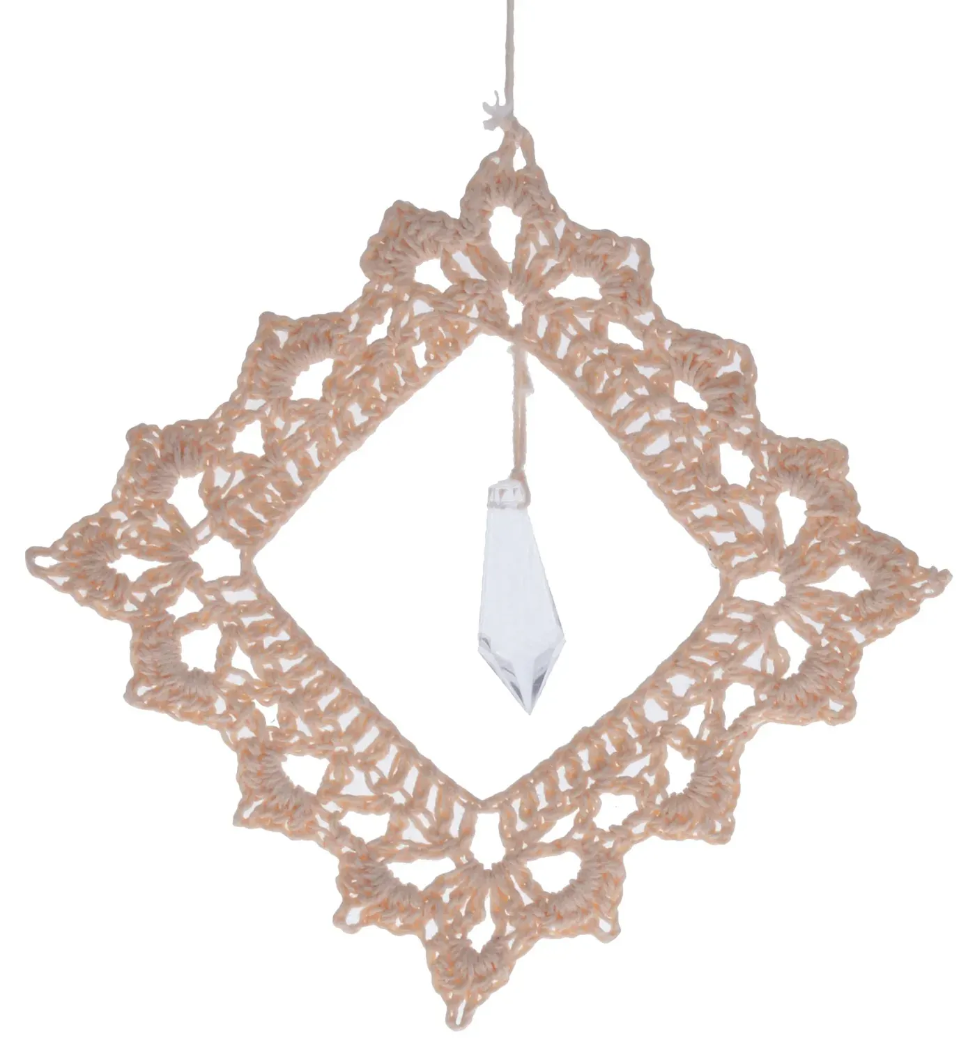 Zawieszka szydełkowa Z KRYSZTAŁEM kremowa