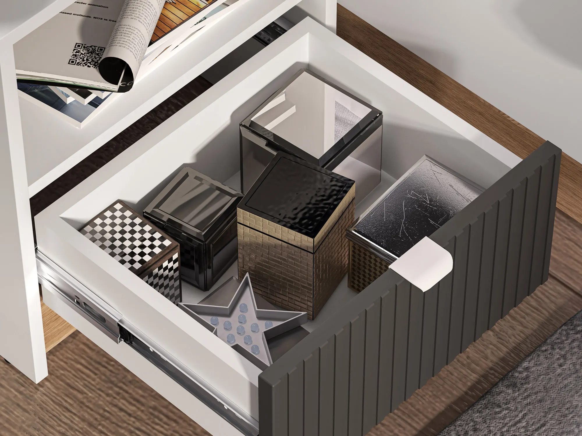 Szafka nocna z 1 szufladą TORINO 09 Biały, Castello, Grafit - 1TORI09-001