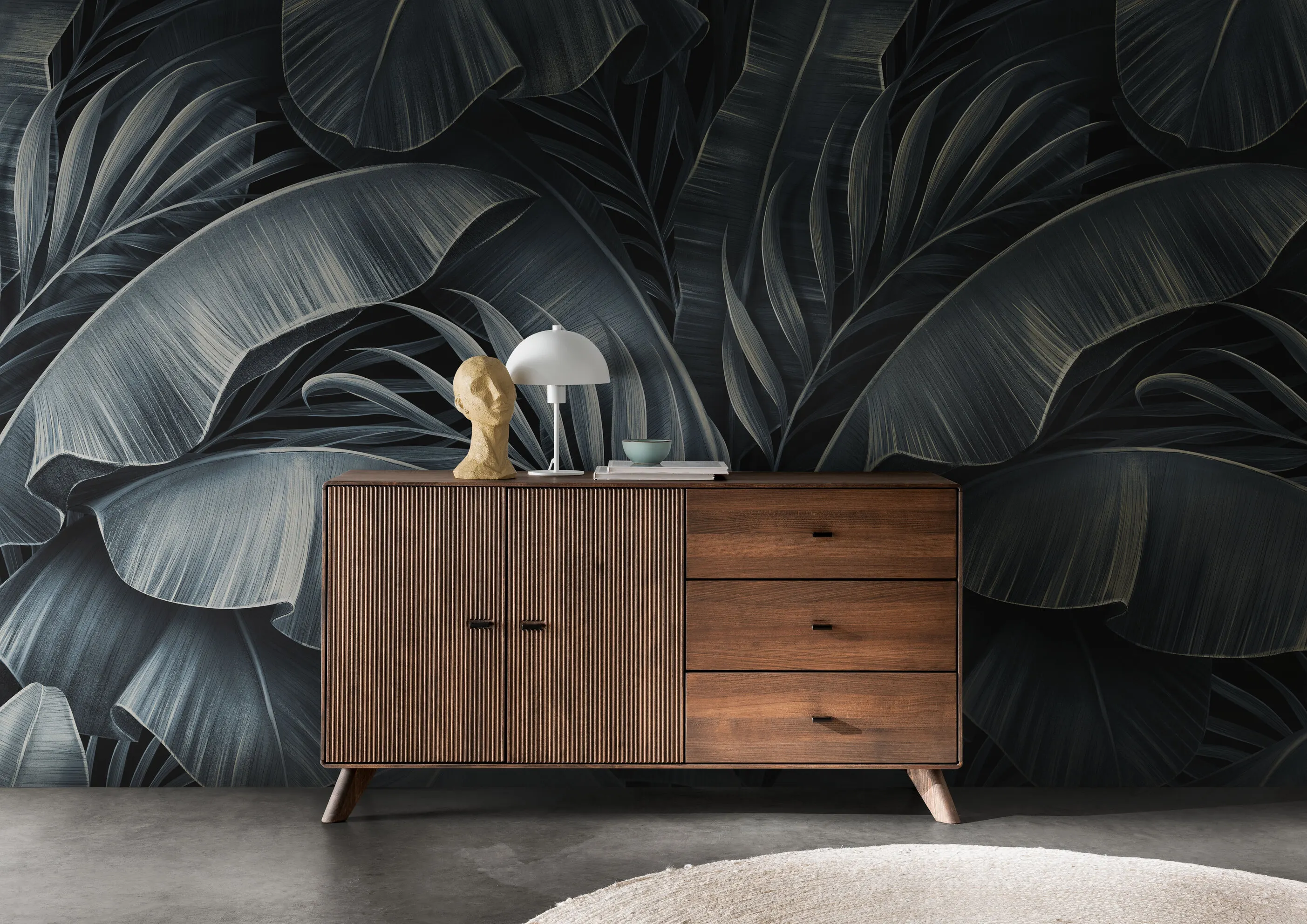 Komoda drewniana ryflowana BLISS 140x40 z 3 szufladami i szafką - GK_103624050102