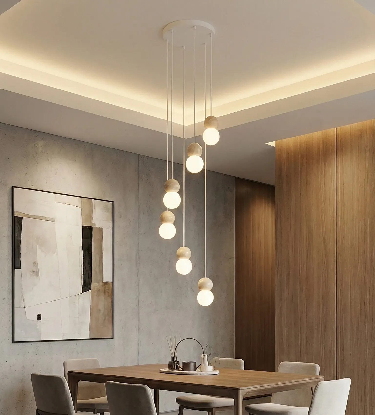 lampa wisząca, kule, oświetlenie, jadalnia, klasyczny styl