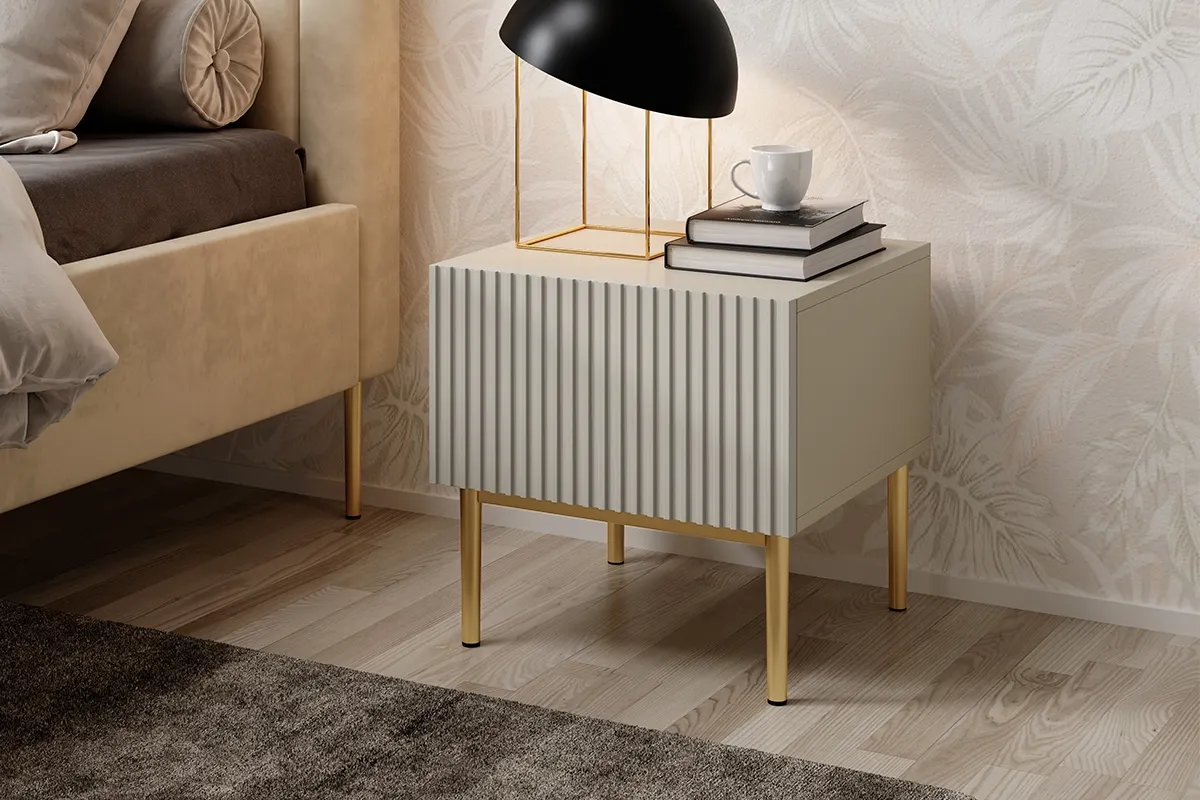 Szafka nocna z szufladą ( zestaw 2 szt. ) NICOLE 46 1SZ - kremowy, złoty stelaż - B_55613