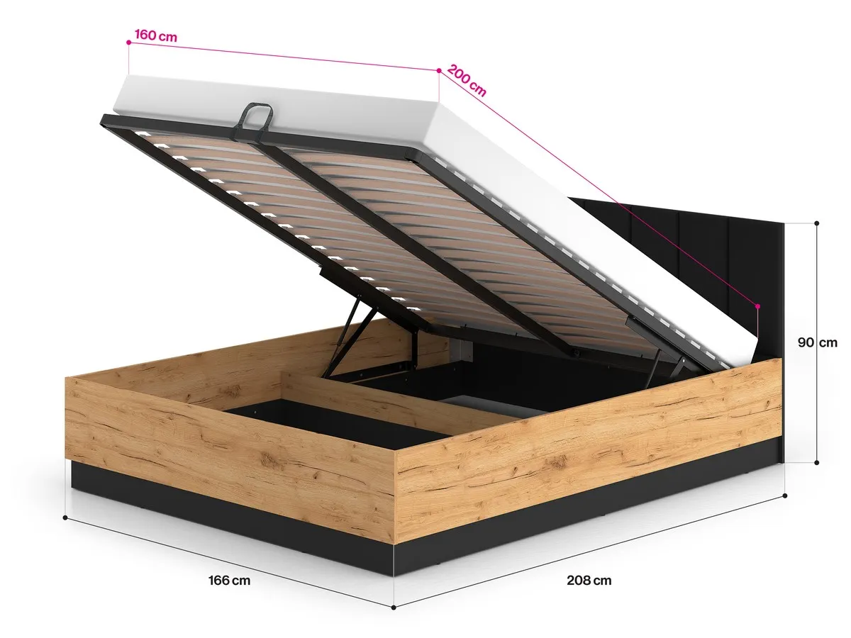 Łóżko z podnoszonym stelażem 160x200 URSO 1401 craft złoty-czarny - 1URSO1401-001