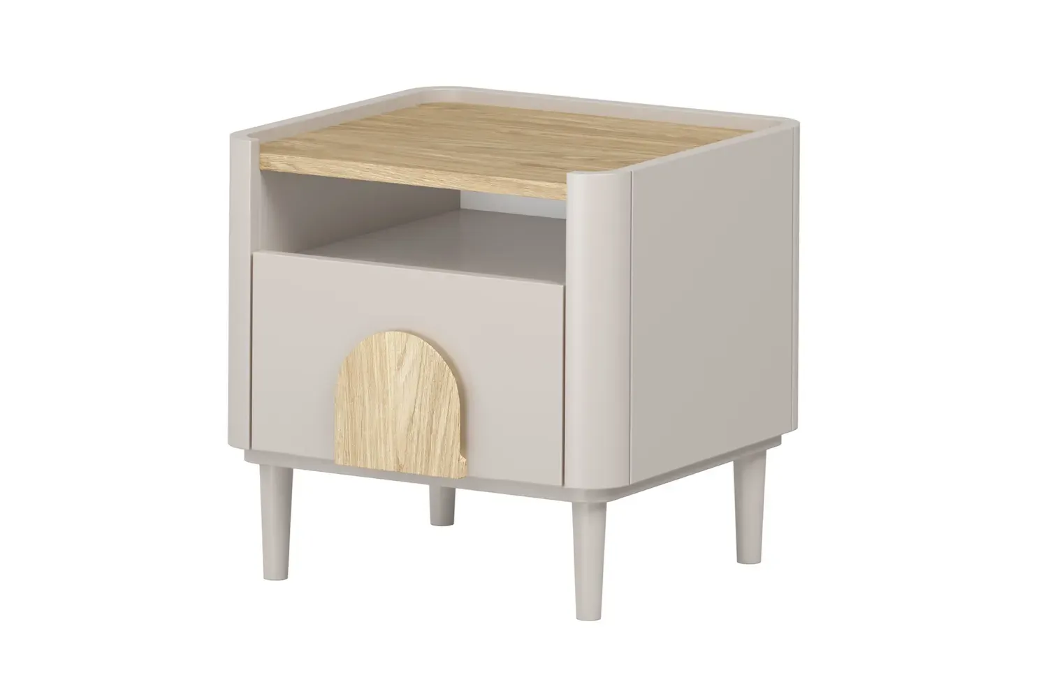 Szafka nocna z 1 szufladą i półką AMILIO 50 - cashmere dąb olejowany uchwyty dąb jasny nogi cashmere