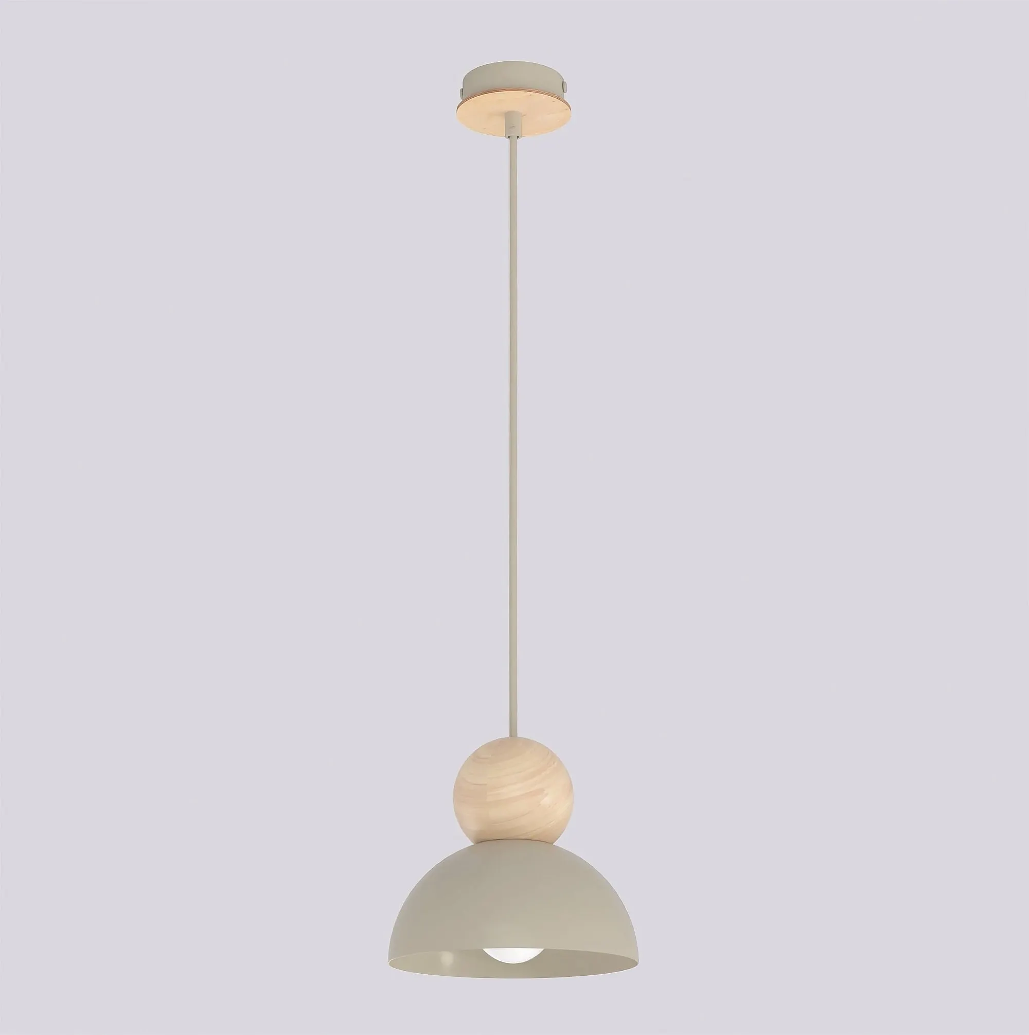 Lampa wisząca KAKI 1S z drewnianą kulą beżowy naturalny