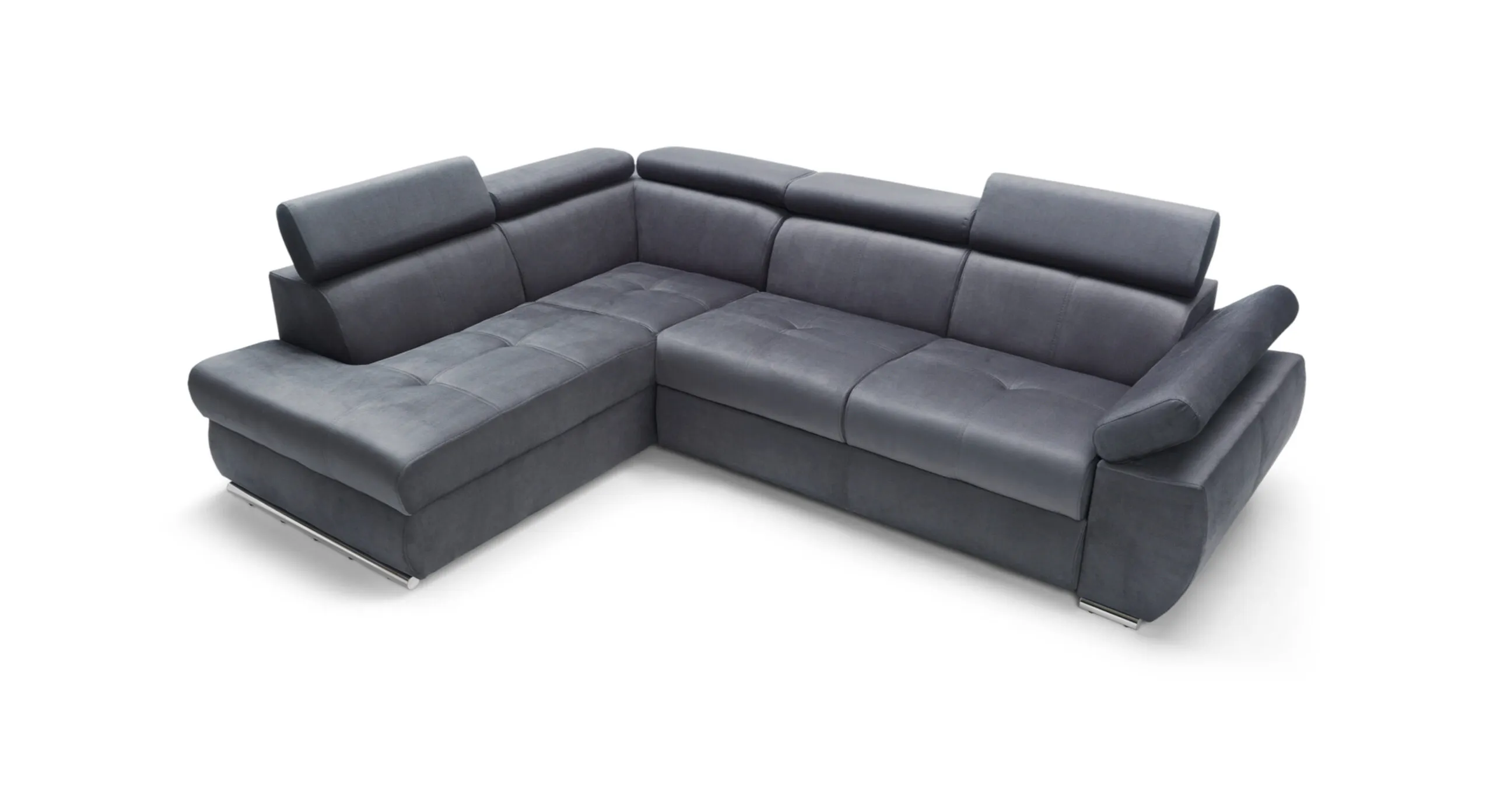 Narożnik z funkcją spania LIZBONA II lewostronny regulowane zagłówki i podłokietniki - szary Kanapa, Meble, Poduszka, Wystrój domu