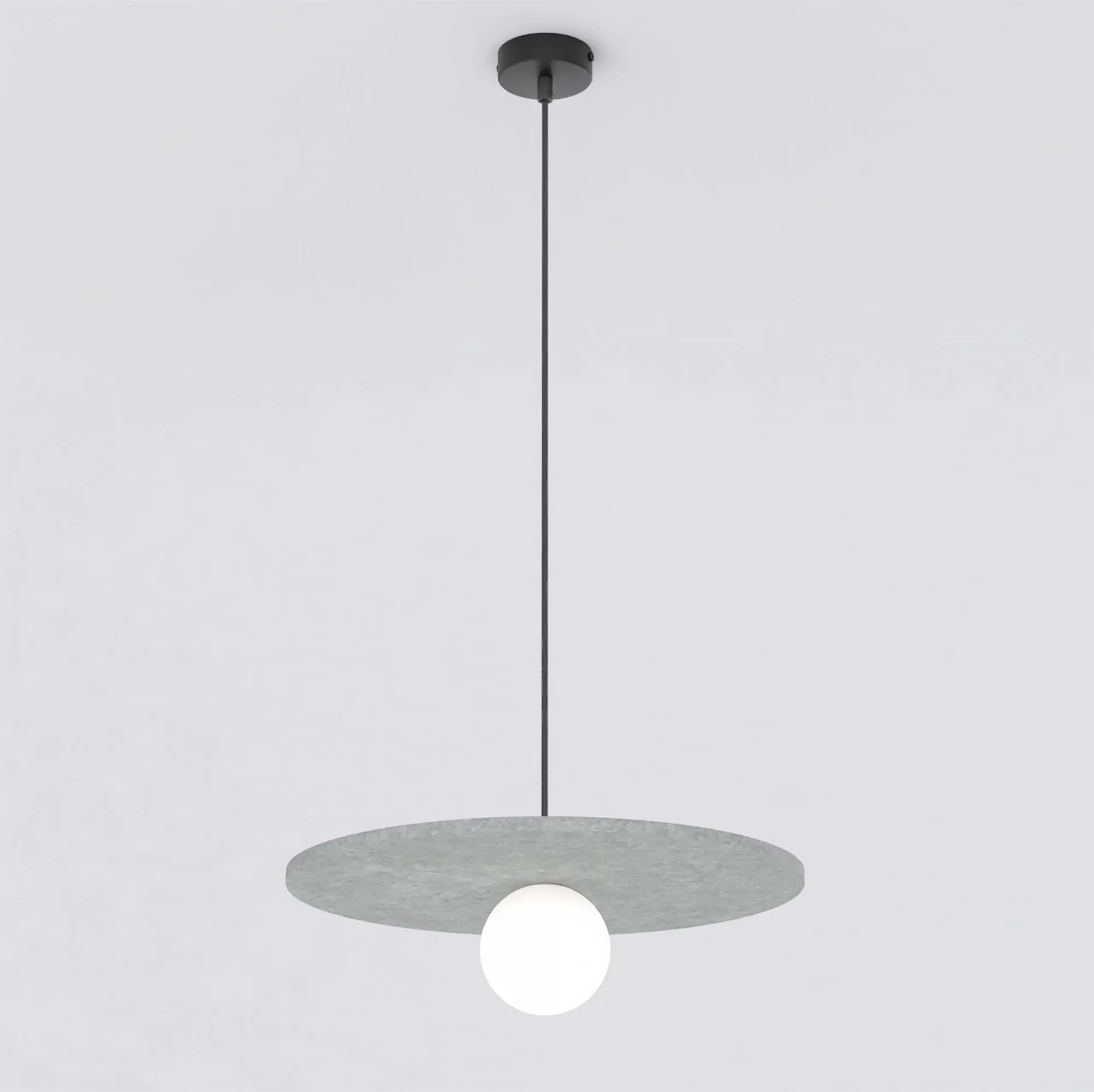image lampa wisząca, kula, płyta ozdobna, kolor szary, minimalistyczna