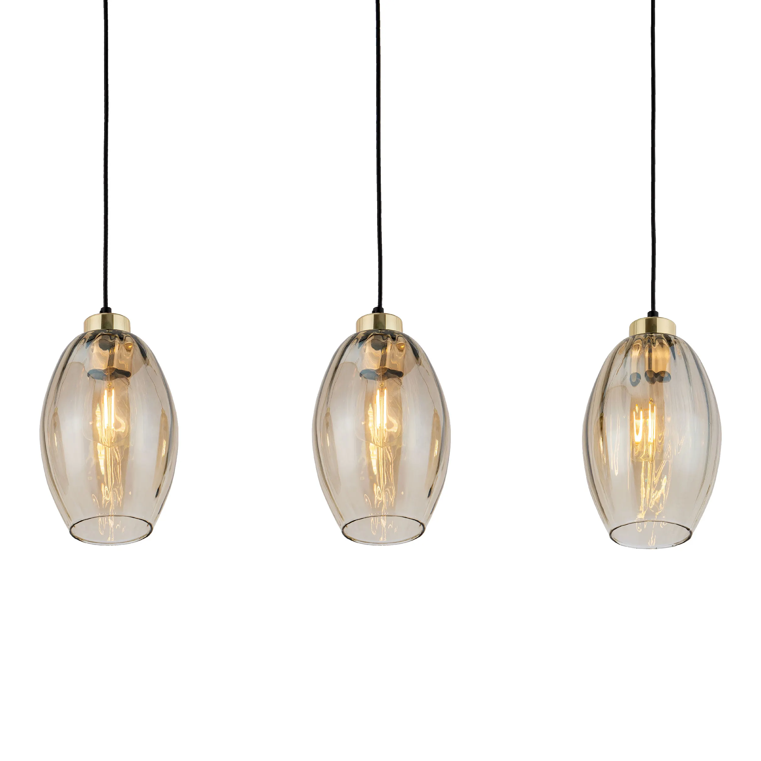 Lampa wisząca SEBO czarna ze złotymi elementami bursztynowymi transparentnymi szklanymi kloszami na metalowej listwie 100x80x16cm - TK_4635