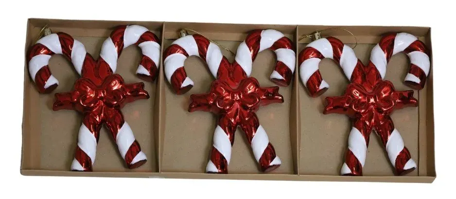 Komplet 3 lasek cukrowych na choinkę 8513 czerwono białe