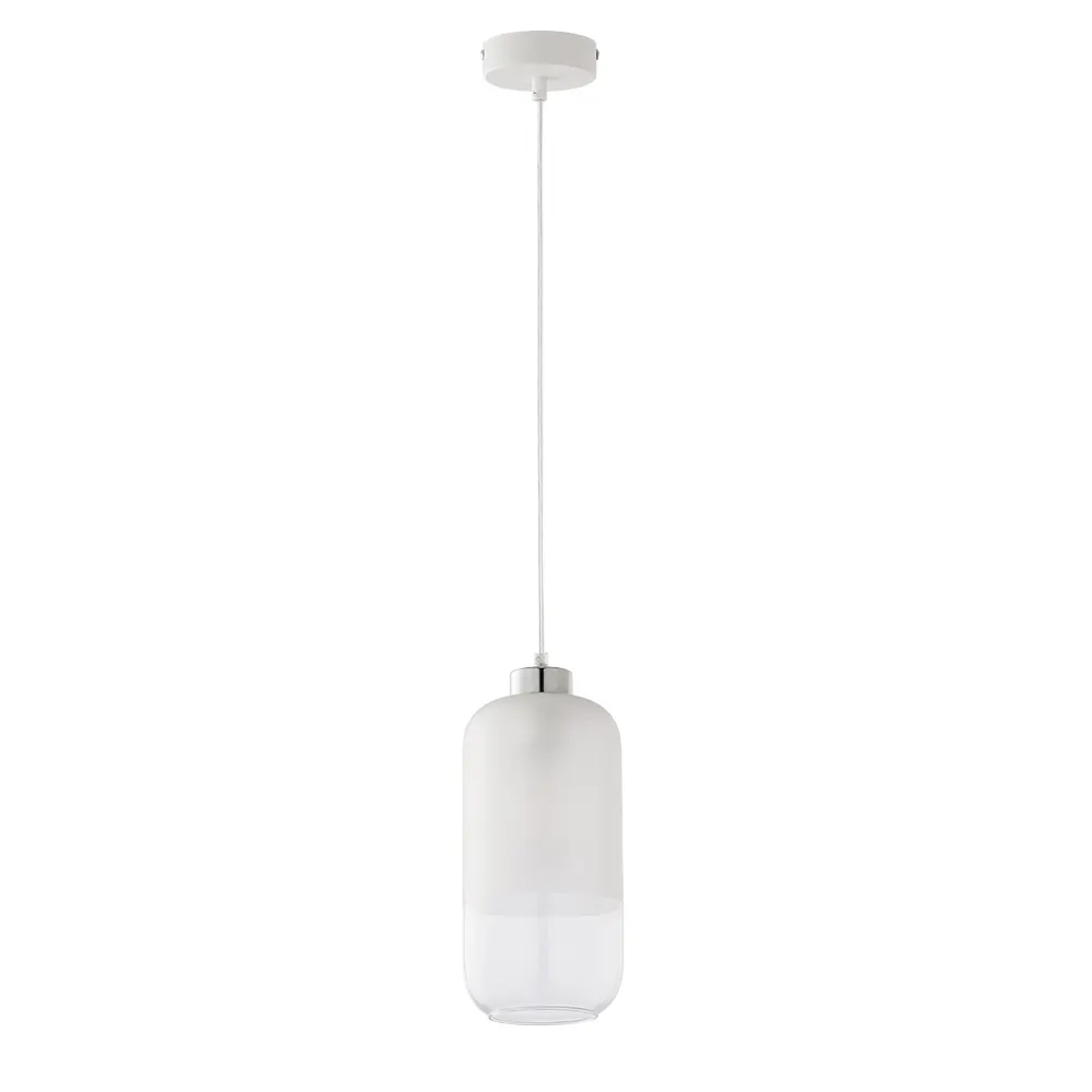 Lampa wisząca MARCO biała z chromowanym elementem klosz transparentny z mlecznym szklany 125x14cm