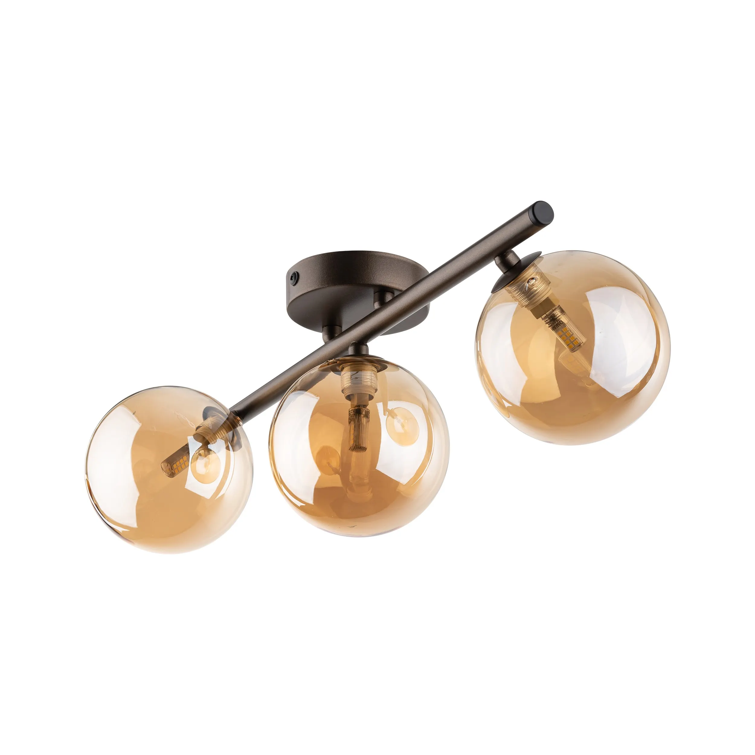 Lampa sufitowa ESTERA brązowa metalowa z bursztynowymi szklanymi okrągłymi kloszami 47x23x18cm - TK_6109