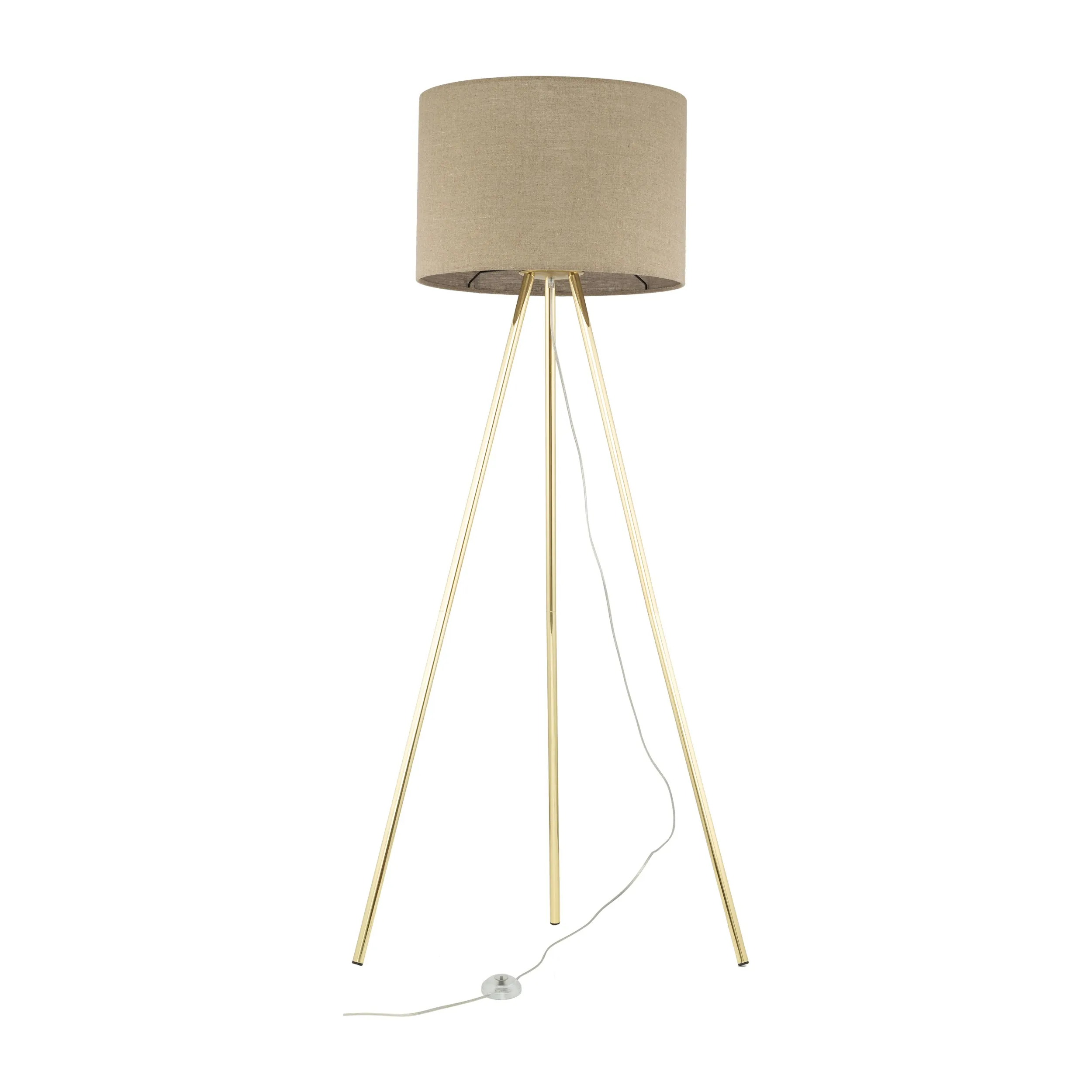 Lampa podłogowa UMBERTO złote nogi brązowy okrągły abażur z tkaniny 155x50cm