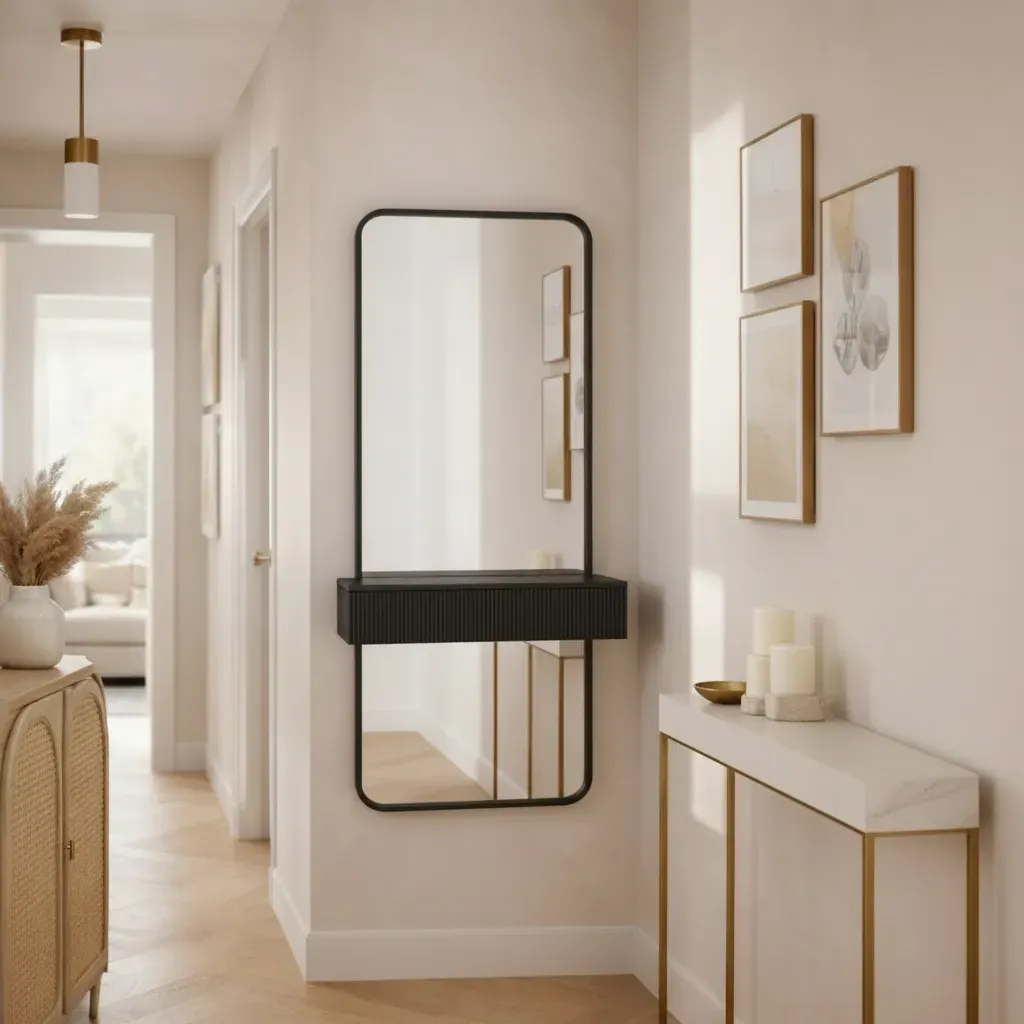 Lustro GRID w czarnej ramie MDF z ryflowaną szafką na klucze 40X140-S12 — zdjęcie 5
