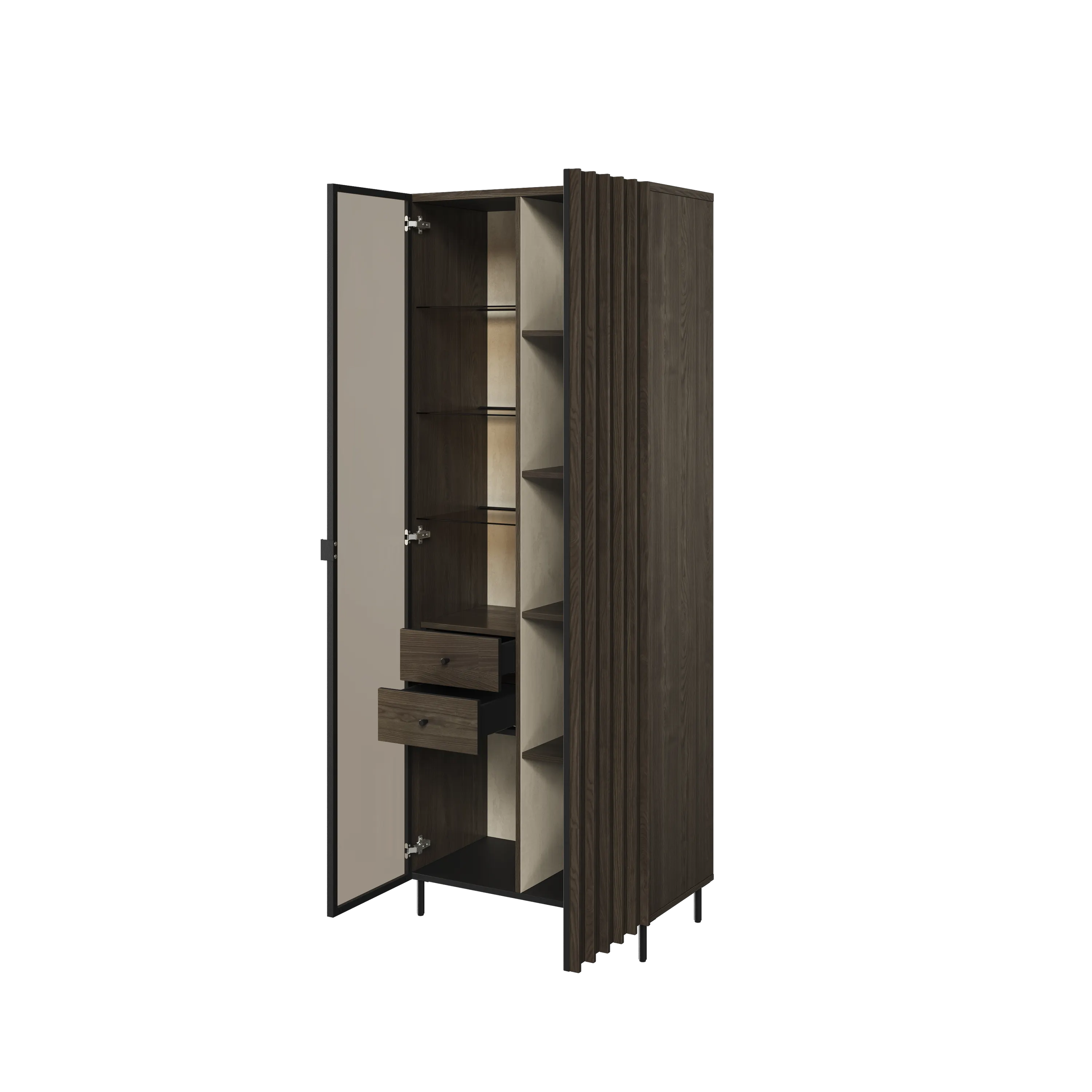 Witryna 2-drzwiowa LED Piemonte PE-02 lamel jesion portlandzki/czarny - PE2JCZ