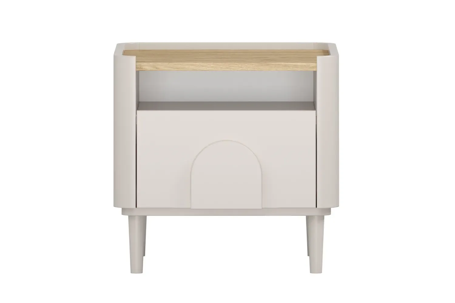 Szafka nocna z 1 szufladą i półką AMILIO 50 - cashmere dąb olejowany uchwyty cashmere nogi cashmere - B_169208
