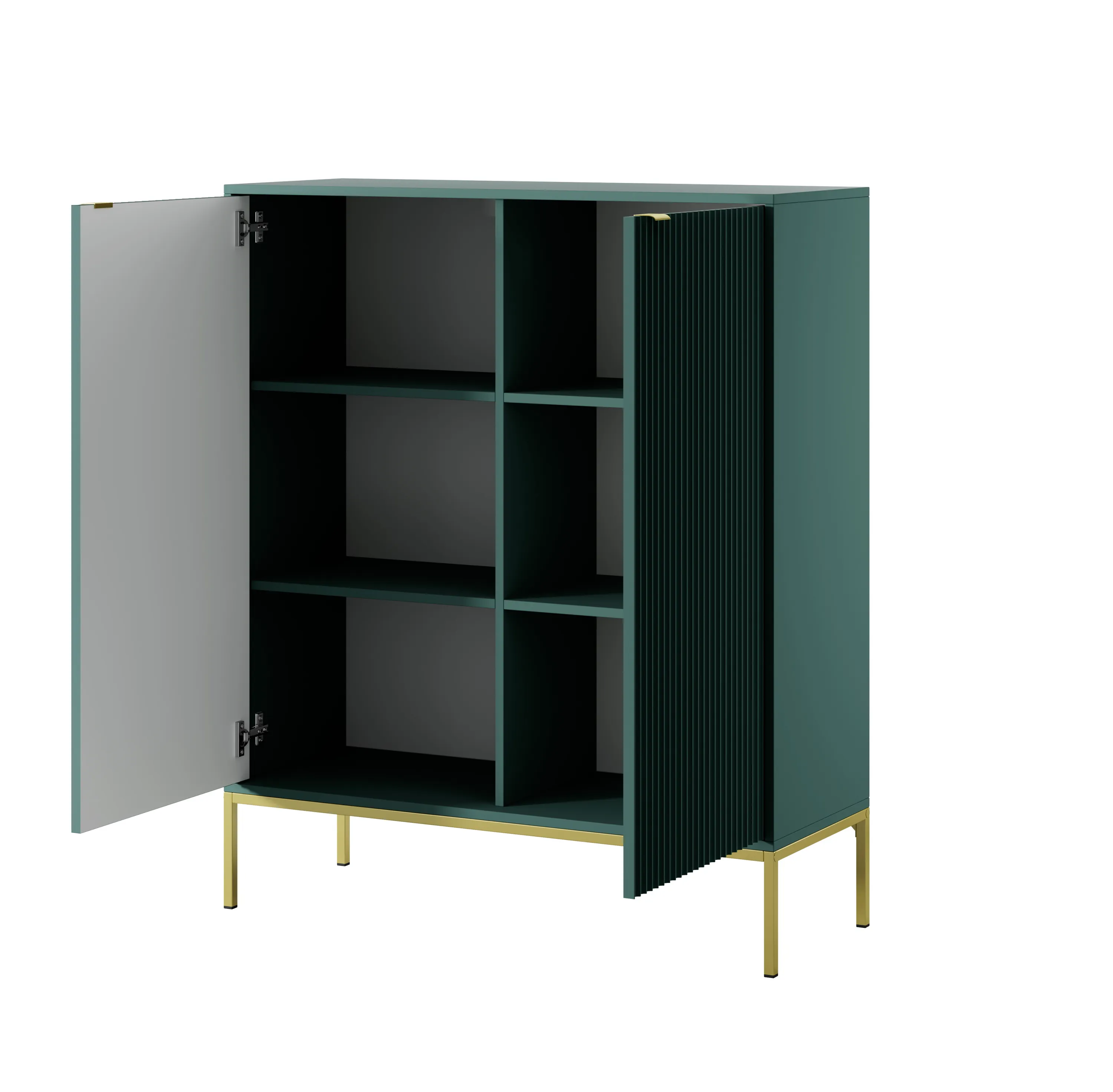 Komoda wysoka 2-drzwiowa NOVA Zielony, Złoty stelaż, Złote uchwyty - NOVA_K104_ZZLZL