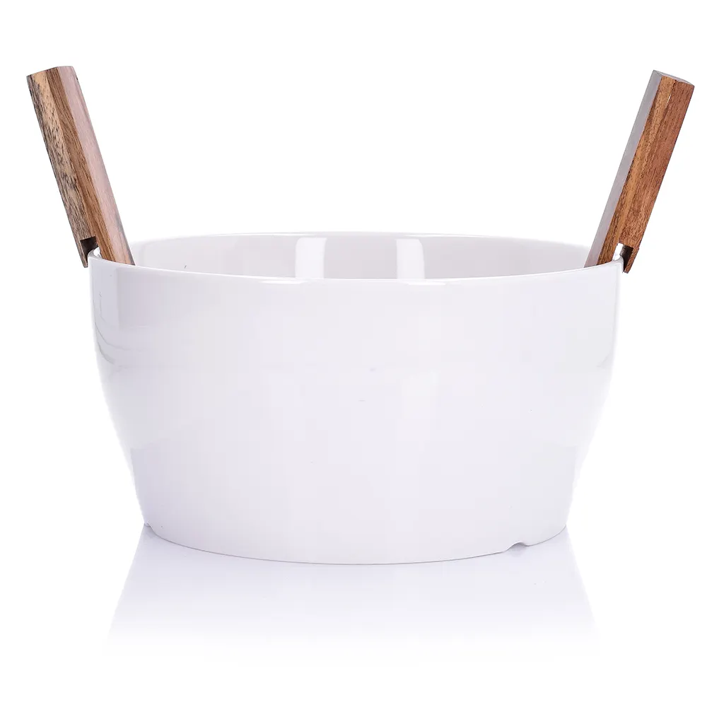miska, biała, drewniane rączki, ceramiczna miska, akcesoria kuchenne