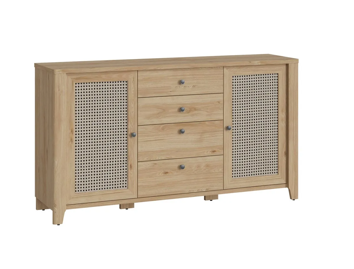 Komoda 2-drzwiowa z szufladami CESTINO 164 cm rattan/dębowy laminat Komoda 2-drzwiowa z szufladami CESTINO 164 cm rattan/dębowy laminat