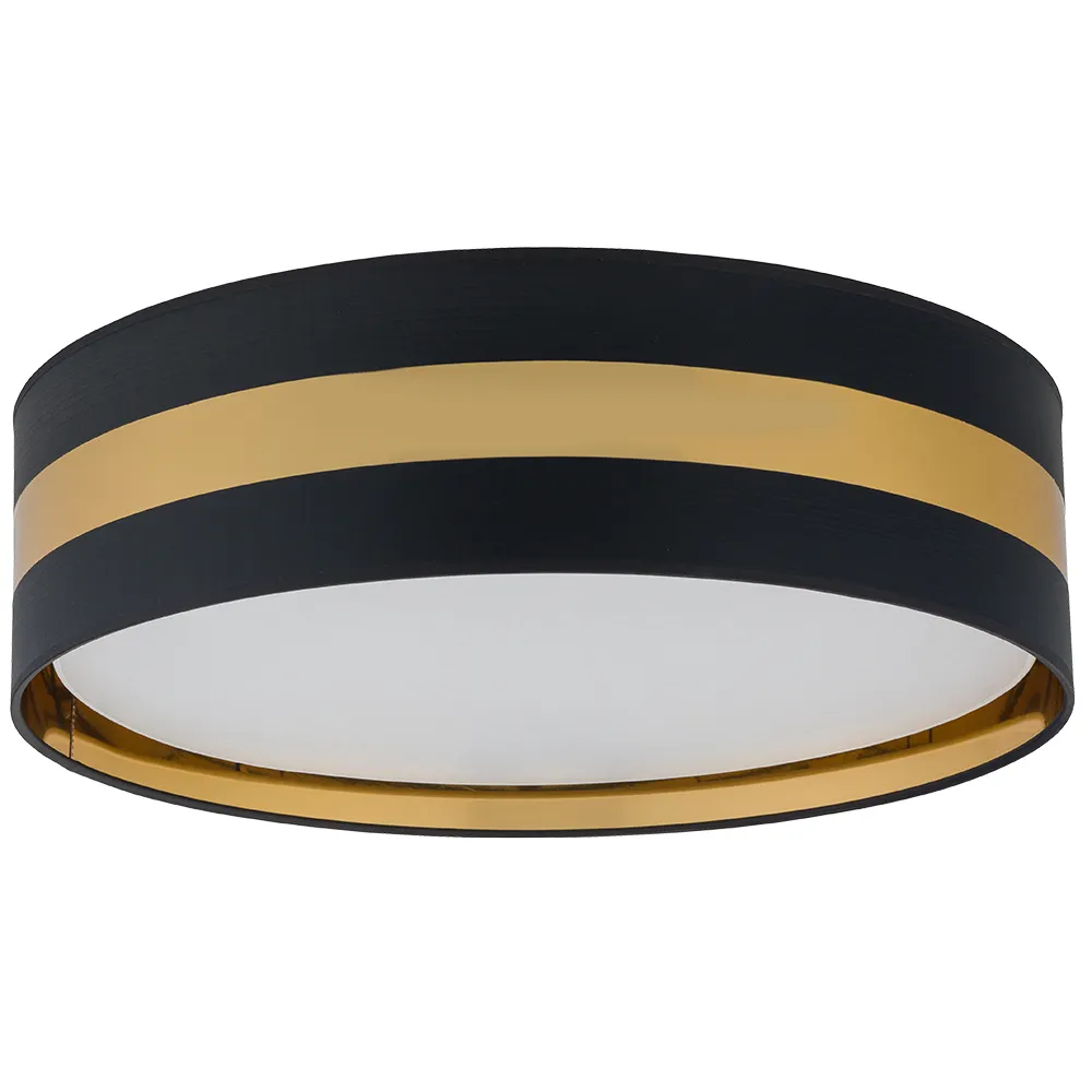 Lampa sufitowa PARIS czarna ze złotym pierścieniem białym kloszem okrągła 60x16cm