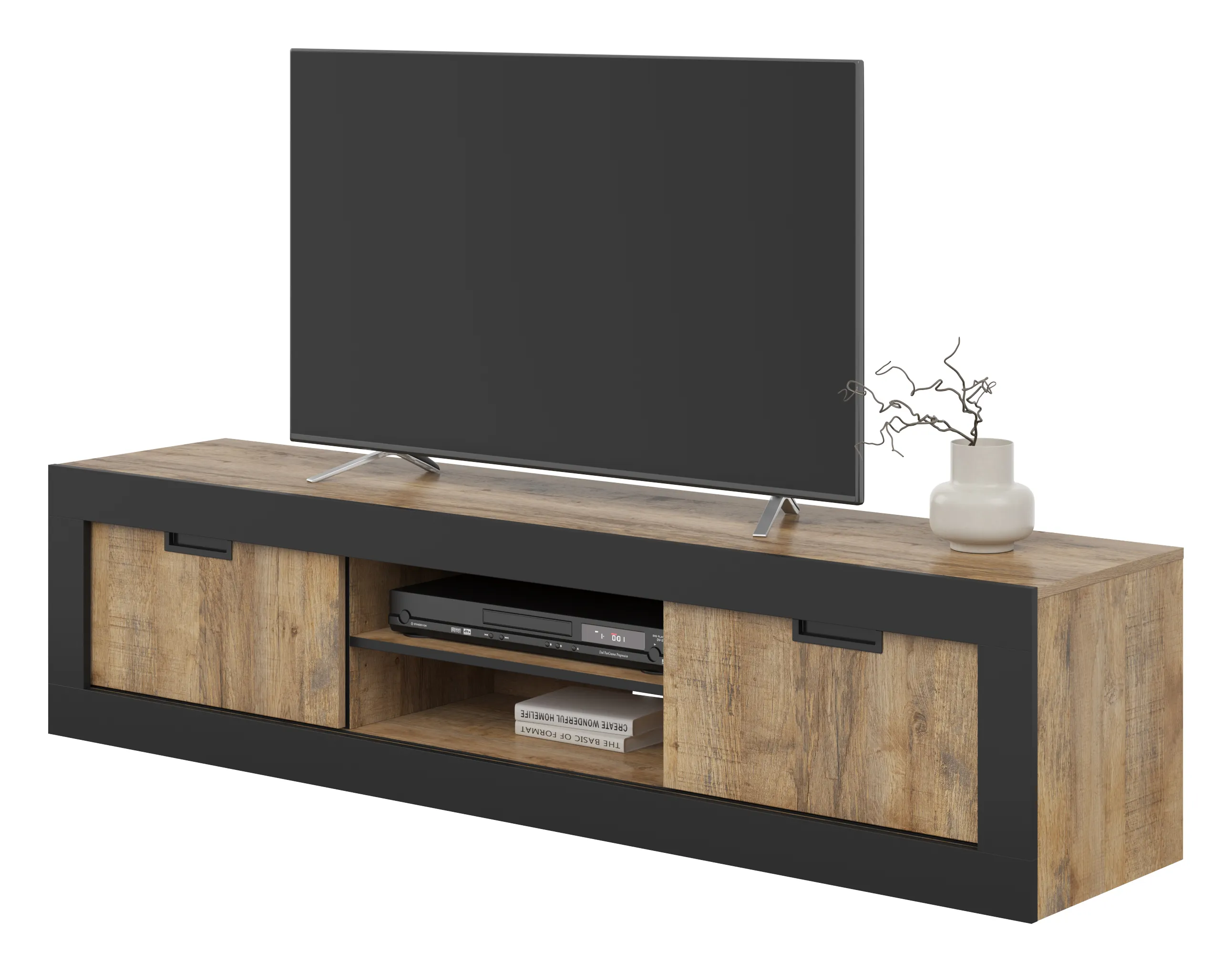 Szafka RTV 2-drzwiowa TUDOR - dąb samdal, czarny - 24WSNZ40