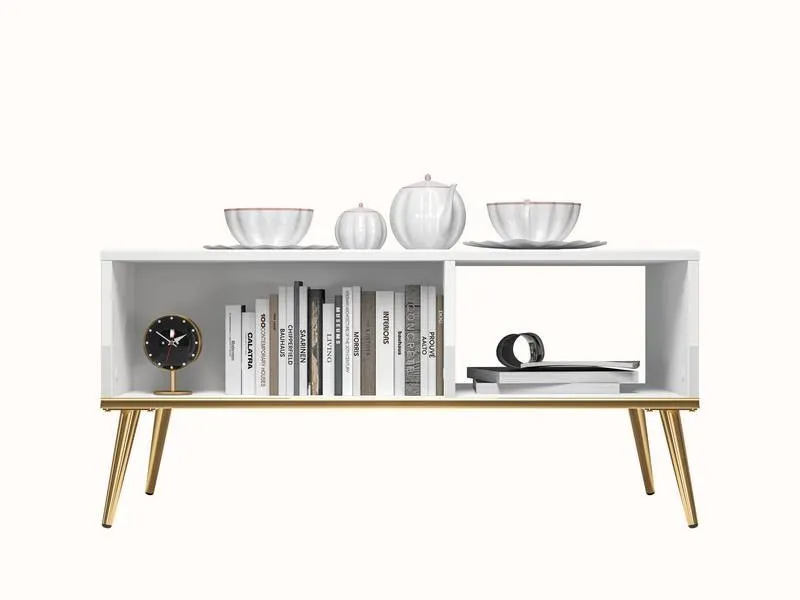 Stolik kawowy GOLDIN 08 z półką 60x90 cm biały złoty