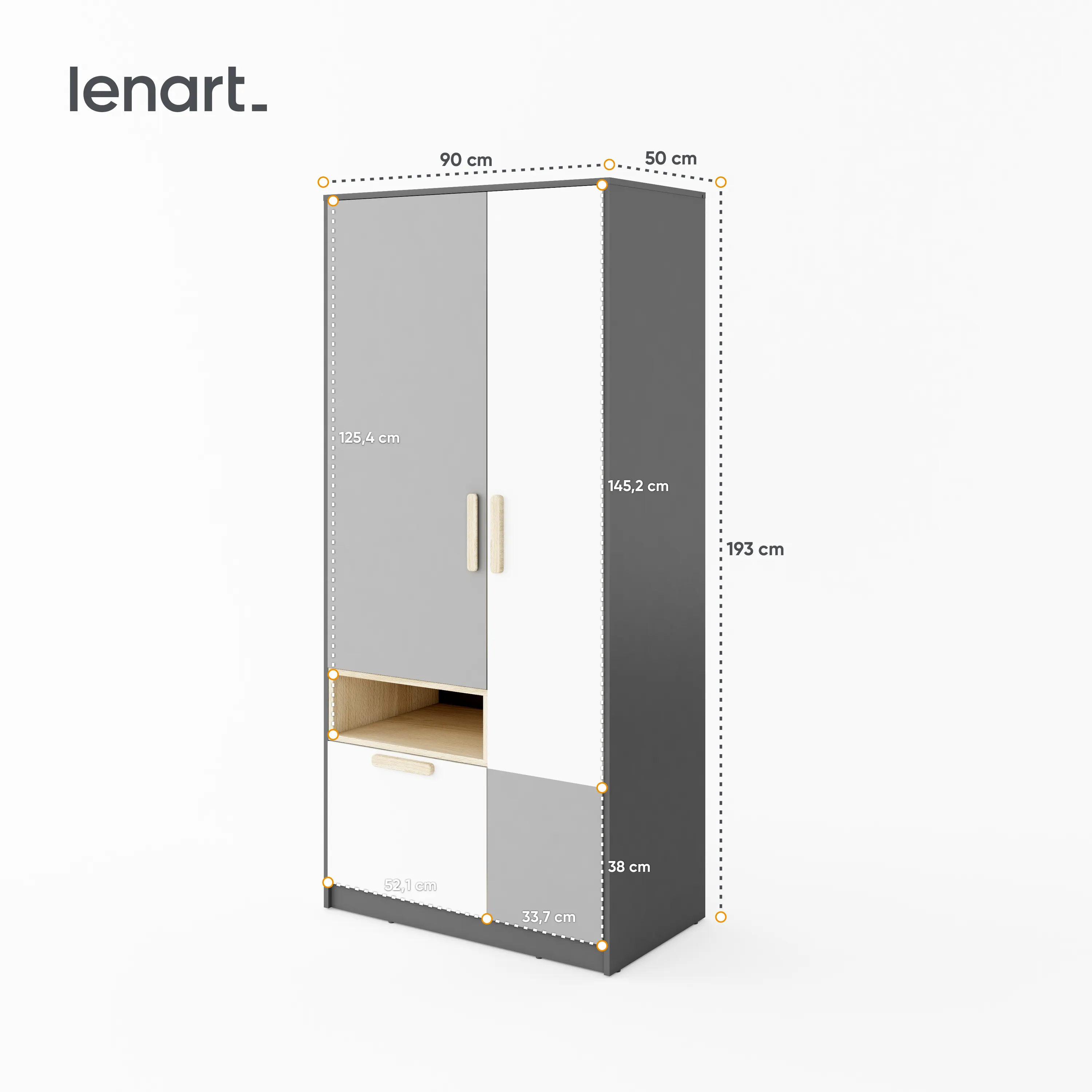 Szafa 2-drzwiowa Pok PO-02 90cm grafit/buk ibsen/szary jasny - PO2GBS