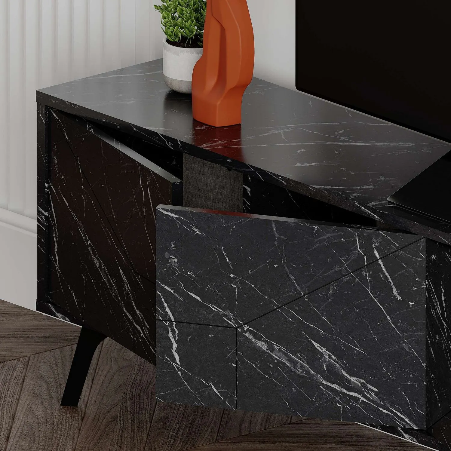 Szafka RTV 4-drzwiowa DUNE 180 cm czarny efekt marmuru - ASI_855DTE3172