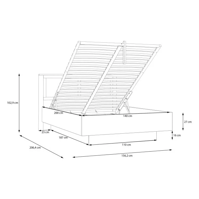Łóżko ze stelażem CHISBURY 140X200 - dąb riviera, modrzew jasny sibu - BHLL3142-M482