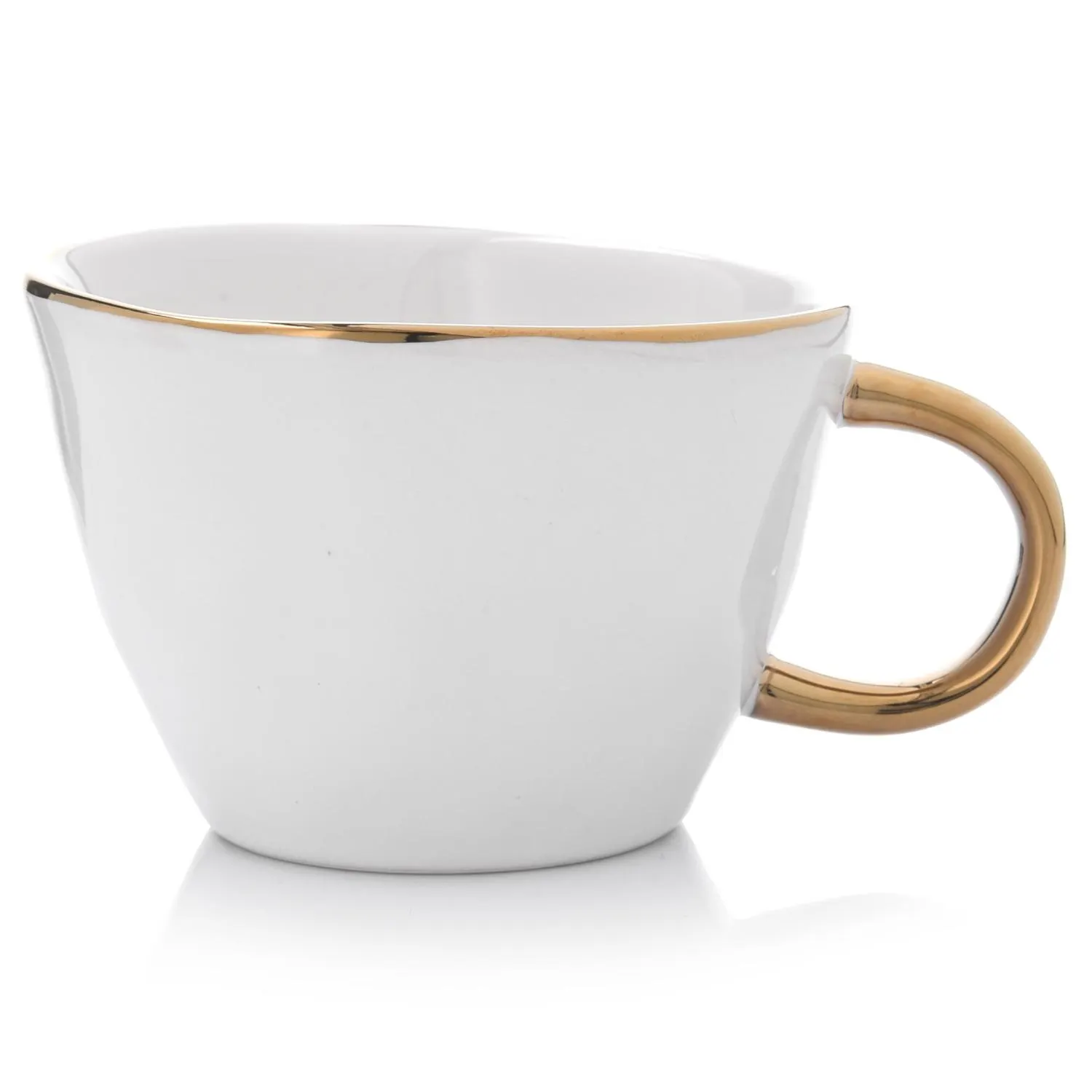 Kubek DUKA SIREN 300 ml biały złoty kamionkowy porcelanowy kubek, biały kubek, złote wykończenia, uchwyt złoty, kuchenny sprzęt