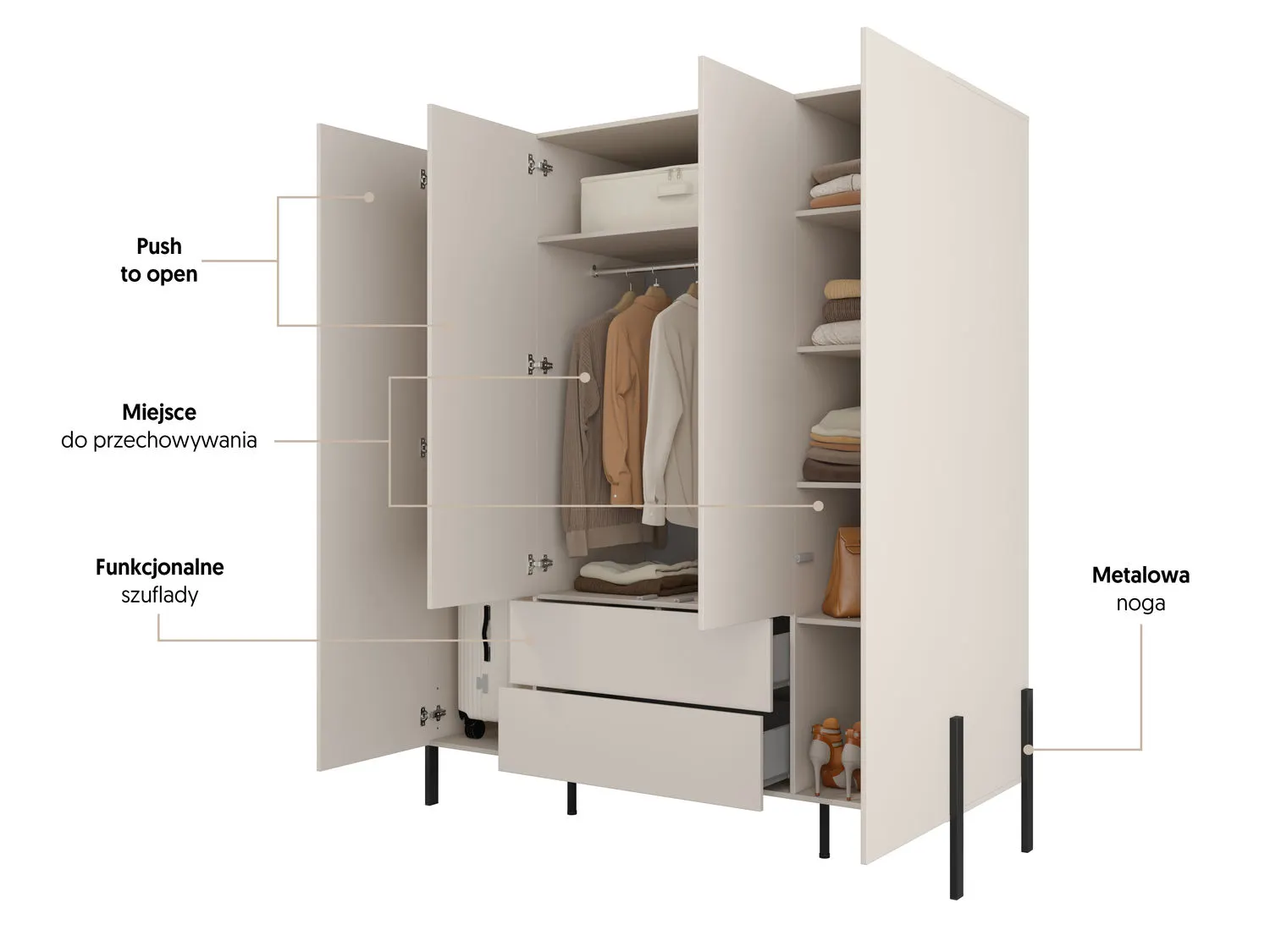 Szafa 4-drzwiowa z szufladami JUKON S 180x210 kaszmirowa - 24KSND20