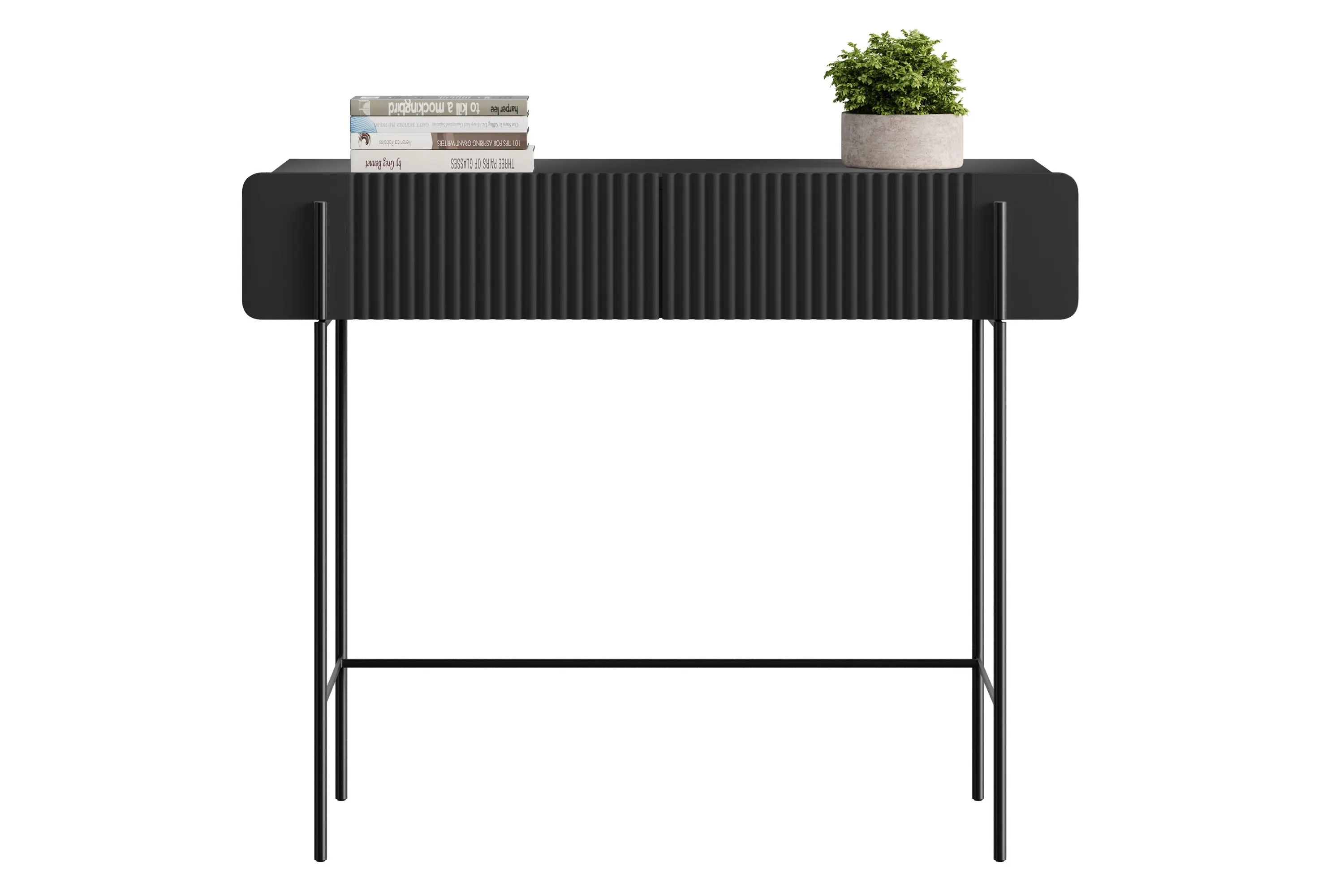 Toaletka z 2 szufladami MALMI ryflowany front 100cm - czarna - B_166957