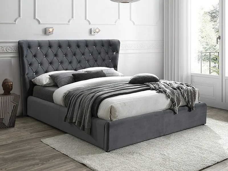 Łóżko z zagłówkiem CARVEN VELVET 160x200 Bluvel 14 szary Signal Łóżko z zagłówkiem CARVEN VELVET 160x200 Bluvel 14 szary Signal