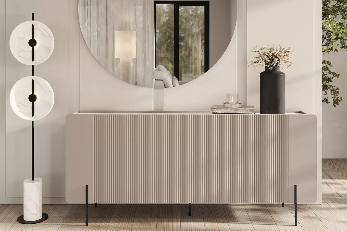 MALMI Komoda 200 4D - cashmere / crema bianca / czarne nogi - B_162309