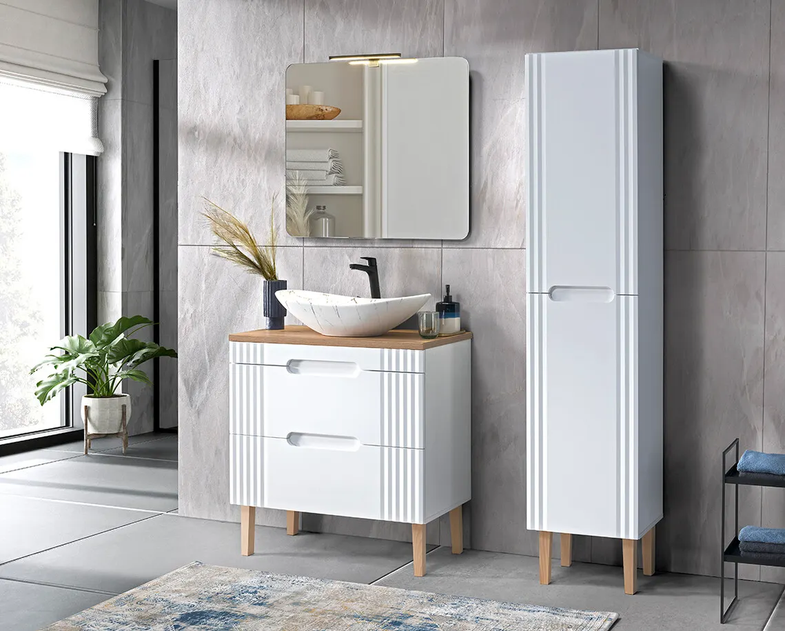 Szafka pod umywalkę z 2 szufladami FIJI biała 80x62x46cm