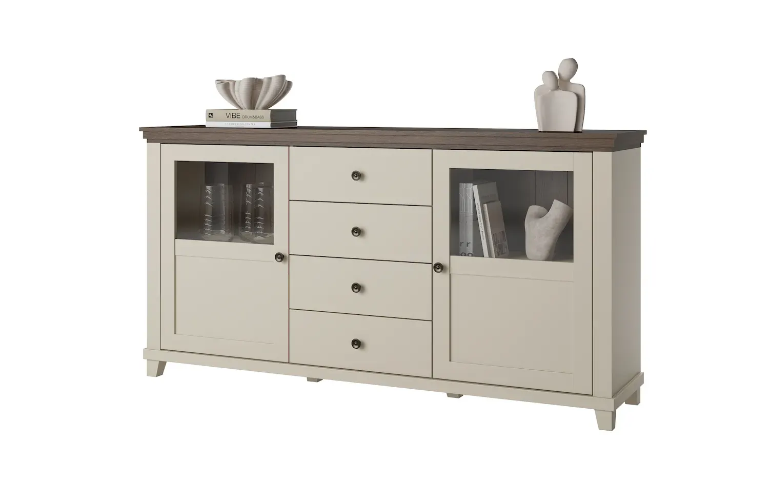 Komoda 2-drzwiowa z 4 szufladami EVORA WM beż jasny dąb dunin - 24D1JU25