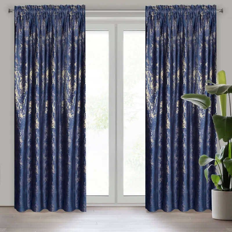 ZASŁONA GOTOWA KORNELIA NA TAŚMIE 140X270 CM GRANATOWY Tekstura, Roślina, Kurtyna, Drzwi