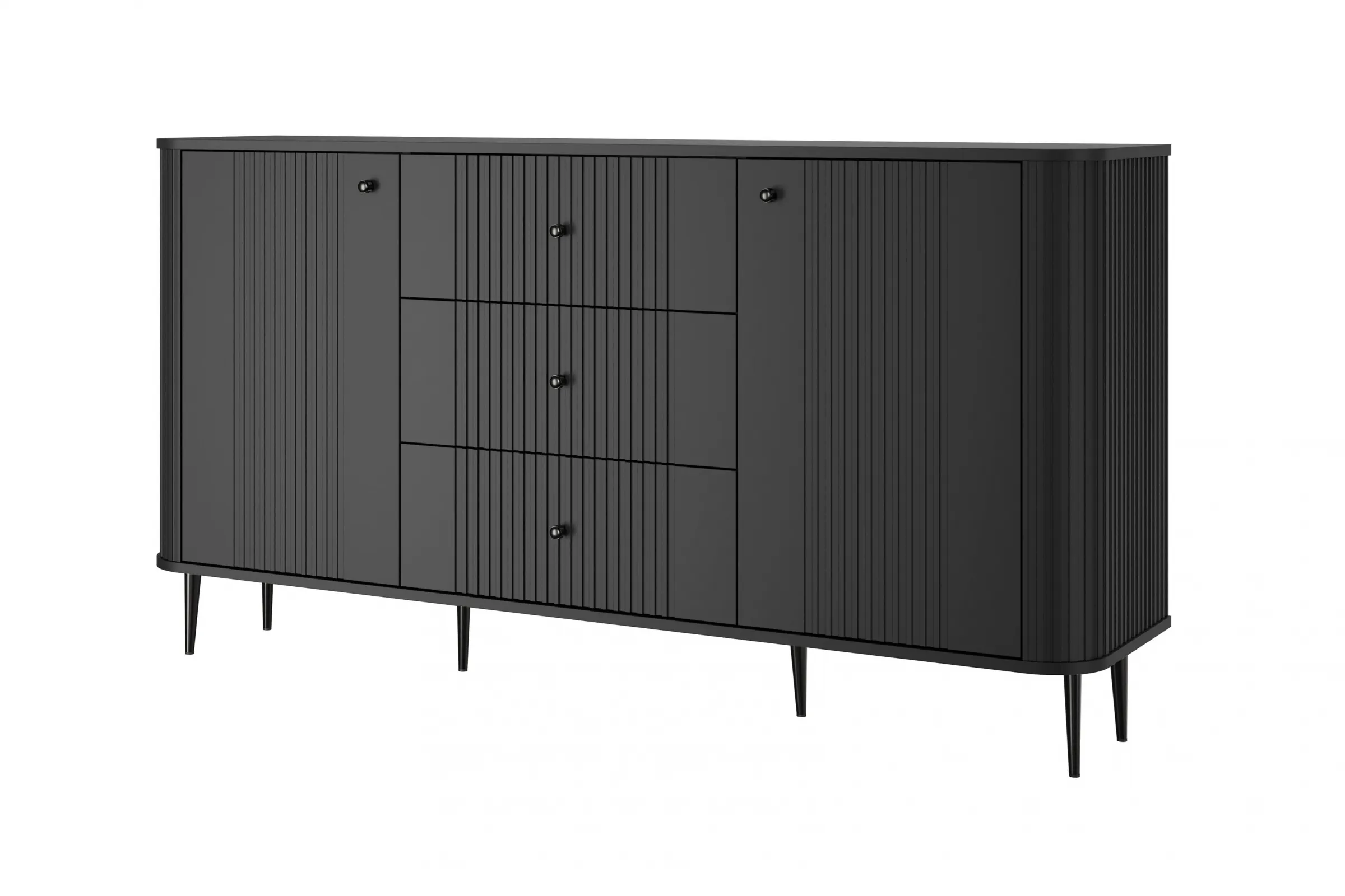 Komoda 2-drzwiowa z 3 szufladami VESPER 160 ryflowany front czarna czarne nogi