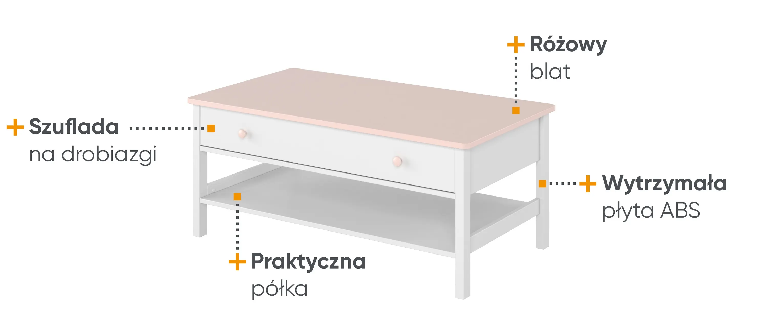 Stolik LUNA LN-15 biało-różowy - LN15BR